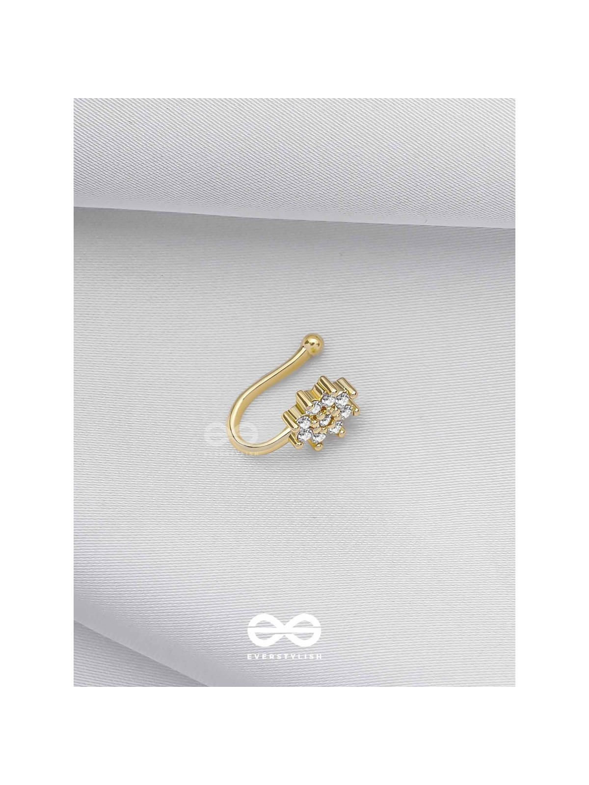 The Embedded Flower - Golden Cubic Zirconia NoseRing (NON-PIERCING)