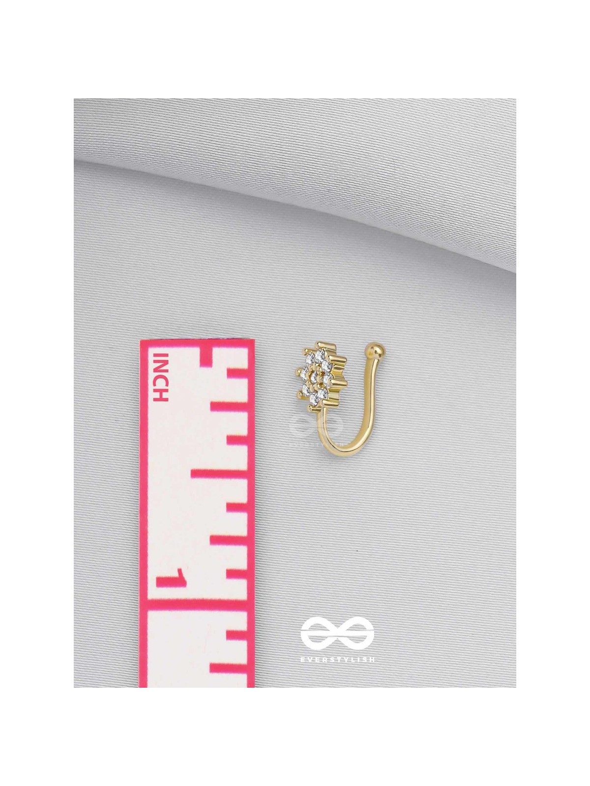 The Embedded Flower - Golden Cubic Zirconia NoseRing (NON-PIERCING)
