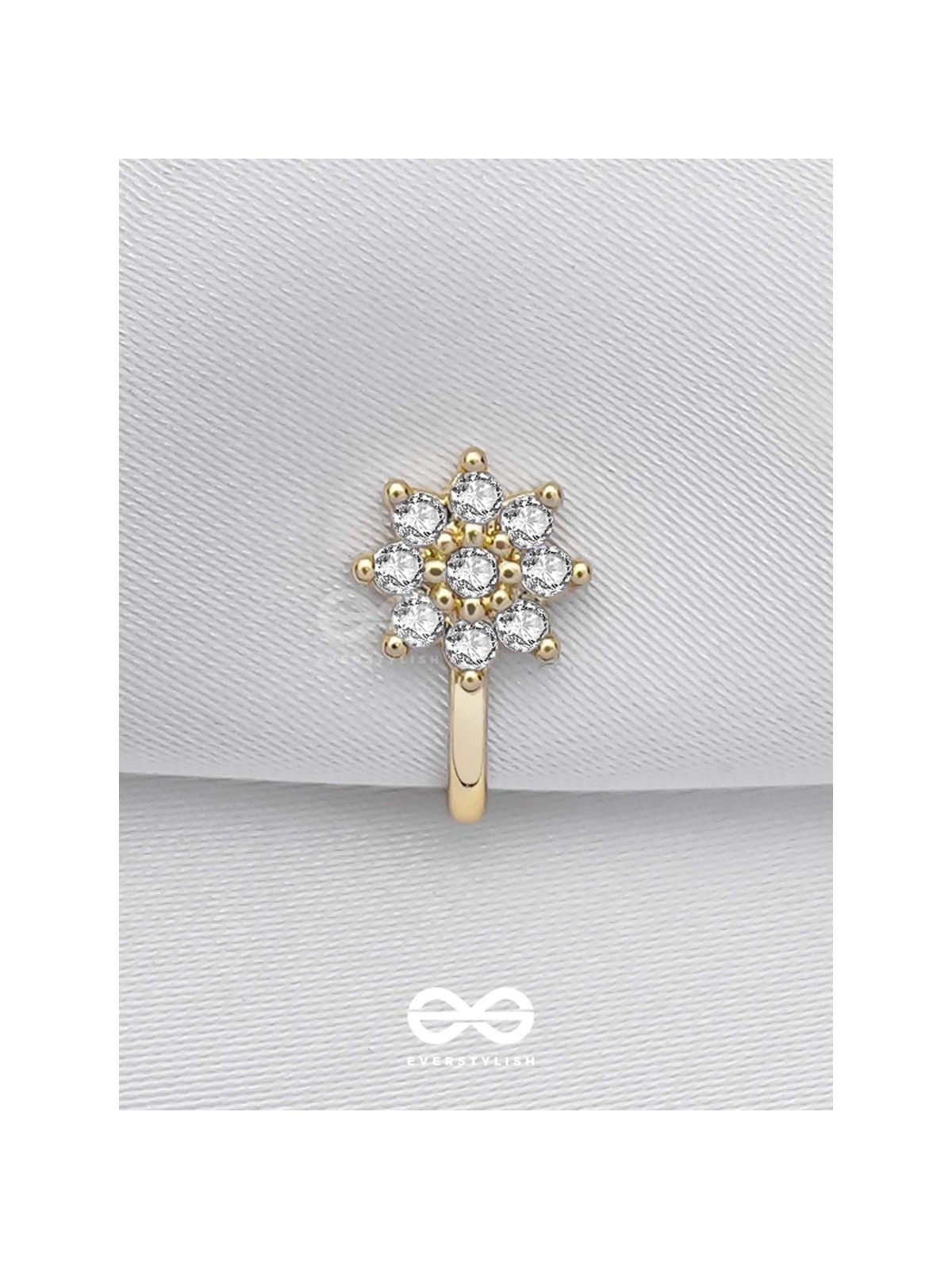 The Embedded Flower - Golden Cubic Zirconia NoseRing (NON-PIERCING)