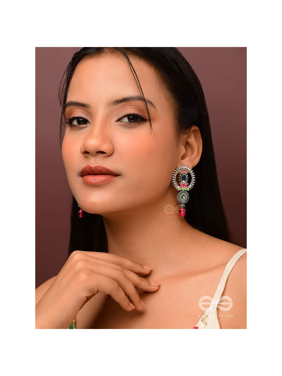 The Peacock Nelumbos - Enamelled Oxidised Earrings