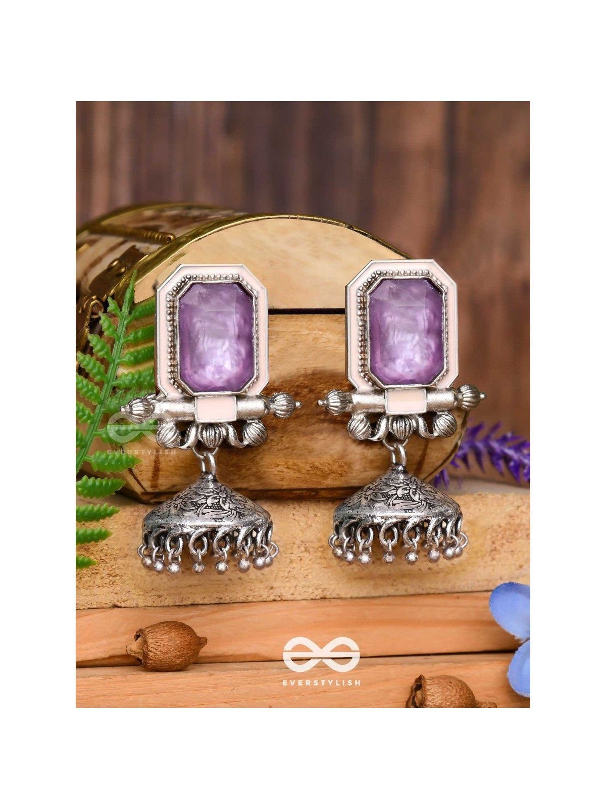 The Divine Midnight - Stone Enamelled Oxidised Earrings