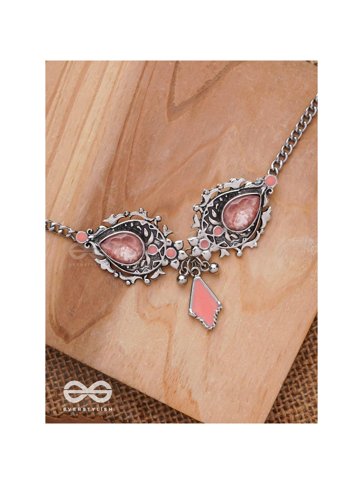 The Rosy Reminiscence - Enamelled Oxidised Choker Neckpiece