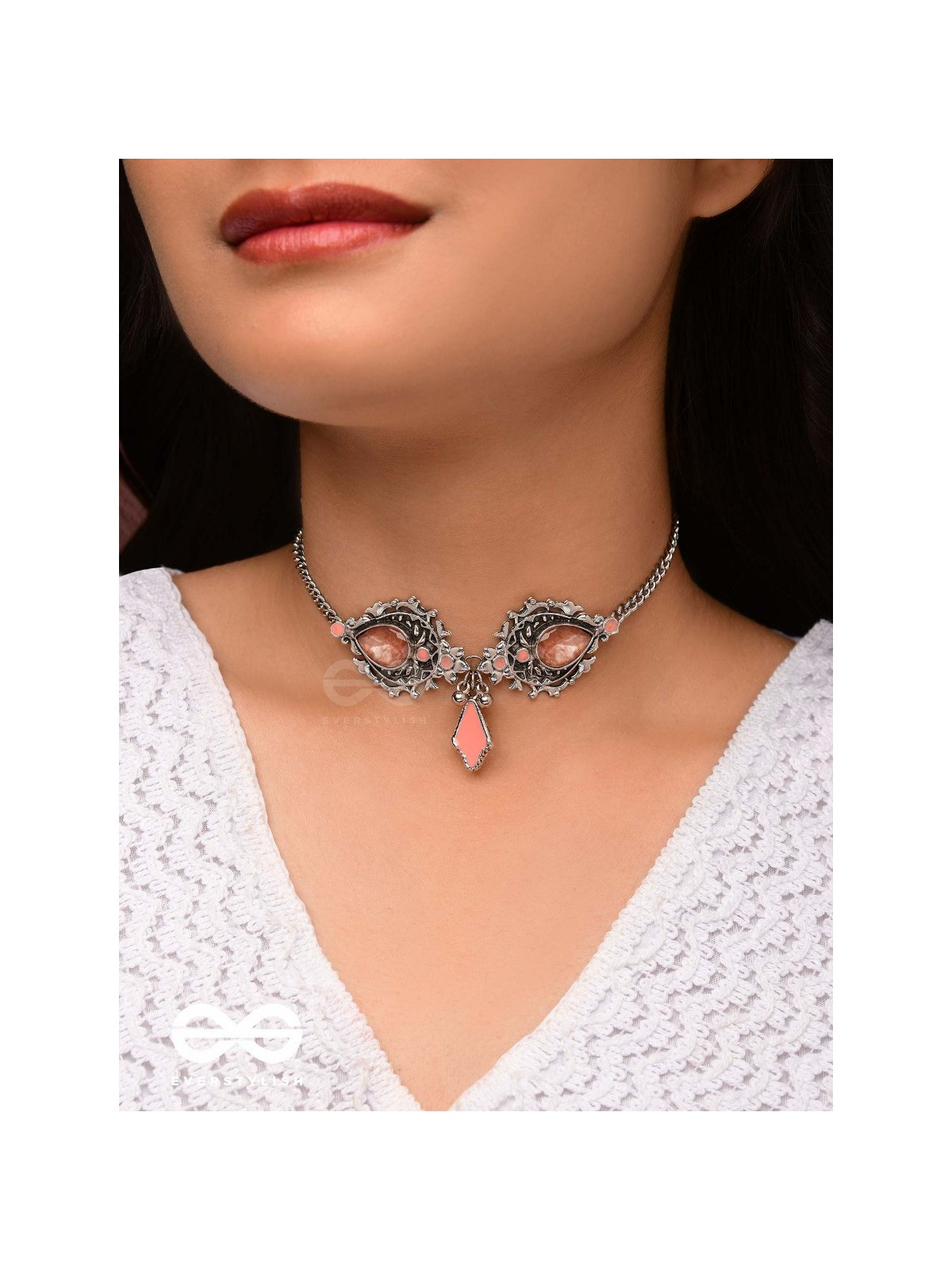 The Rosy Reminiscence - Enamelled Oxidised Choker Neckpiece