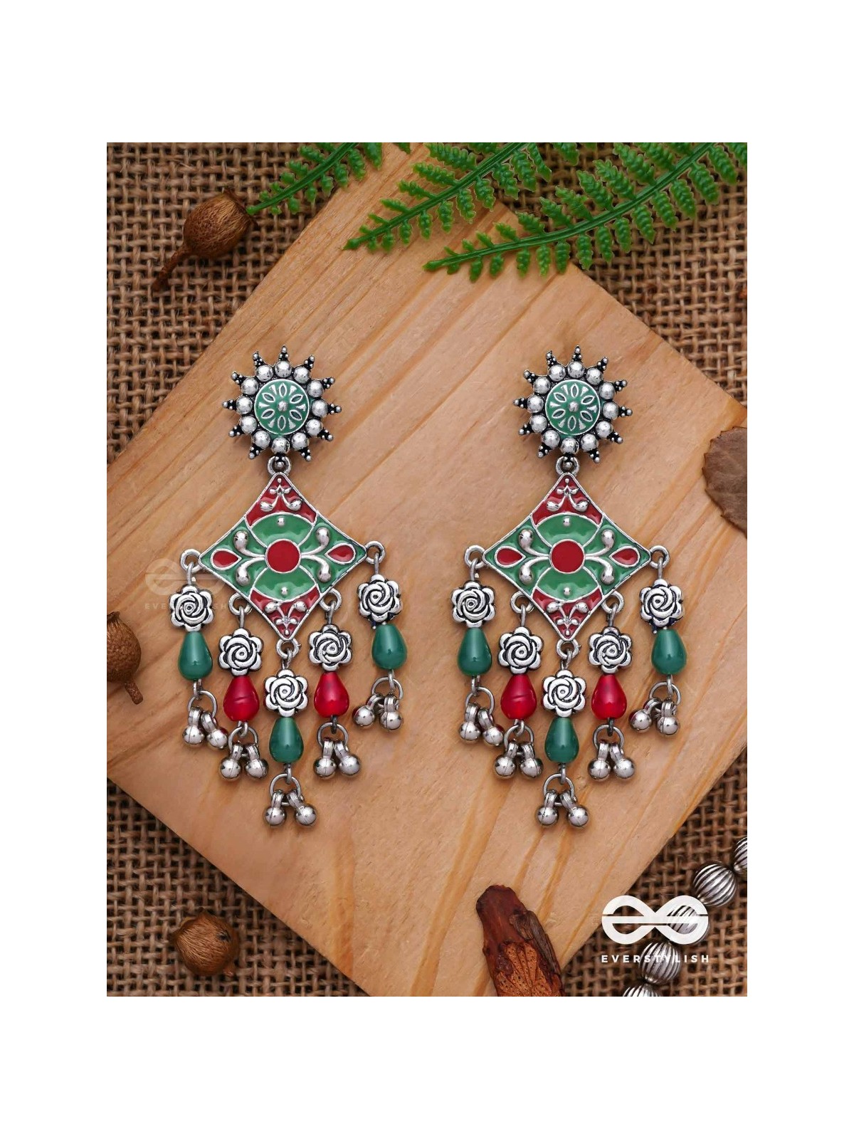 The Floral Hues - Enamelled Oxidised Earrings