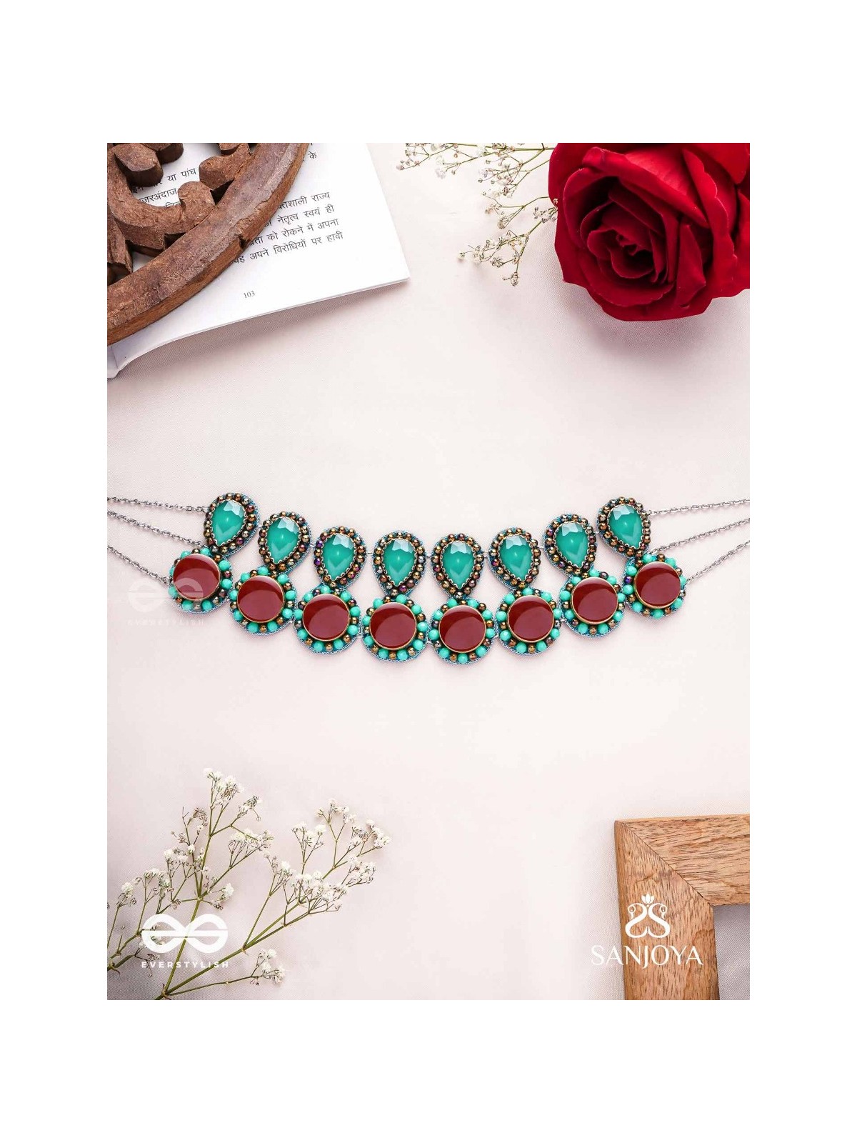 Palash - The Green Serenade - Stones And Beads Hand Embroidered Choker Neckpiece