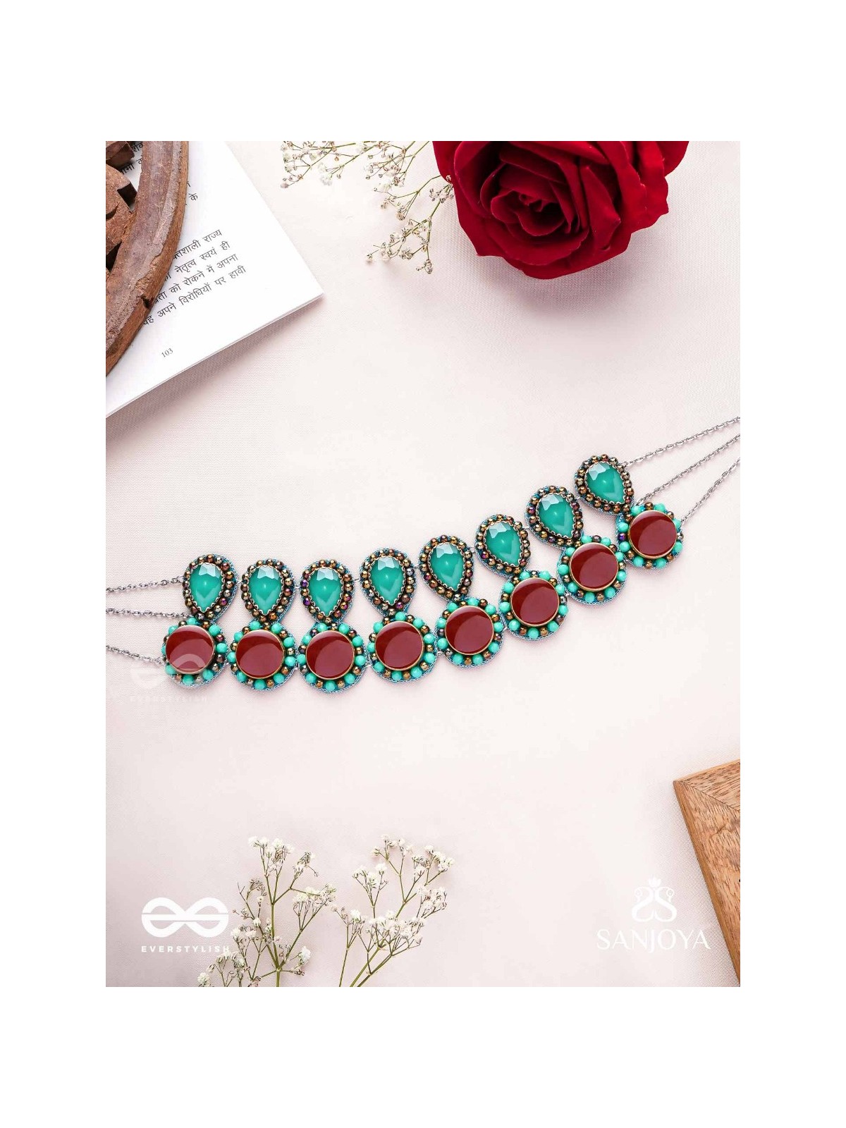 Palash - The Green Serenade - Stones And Beads Hand Embroidered Choker Neckpiece