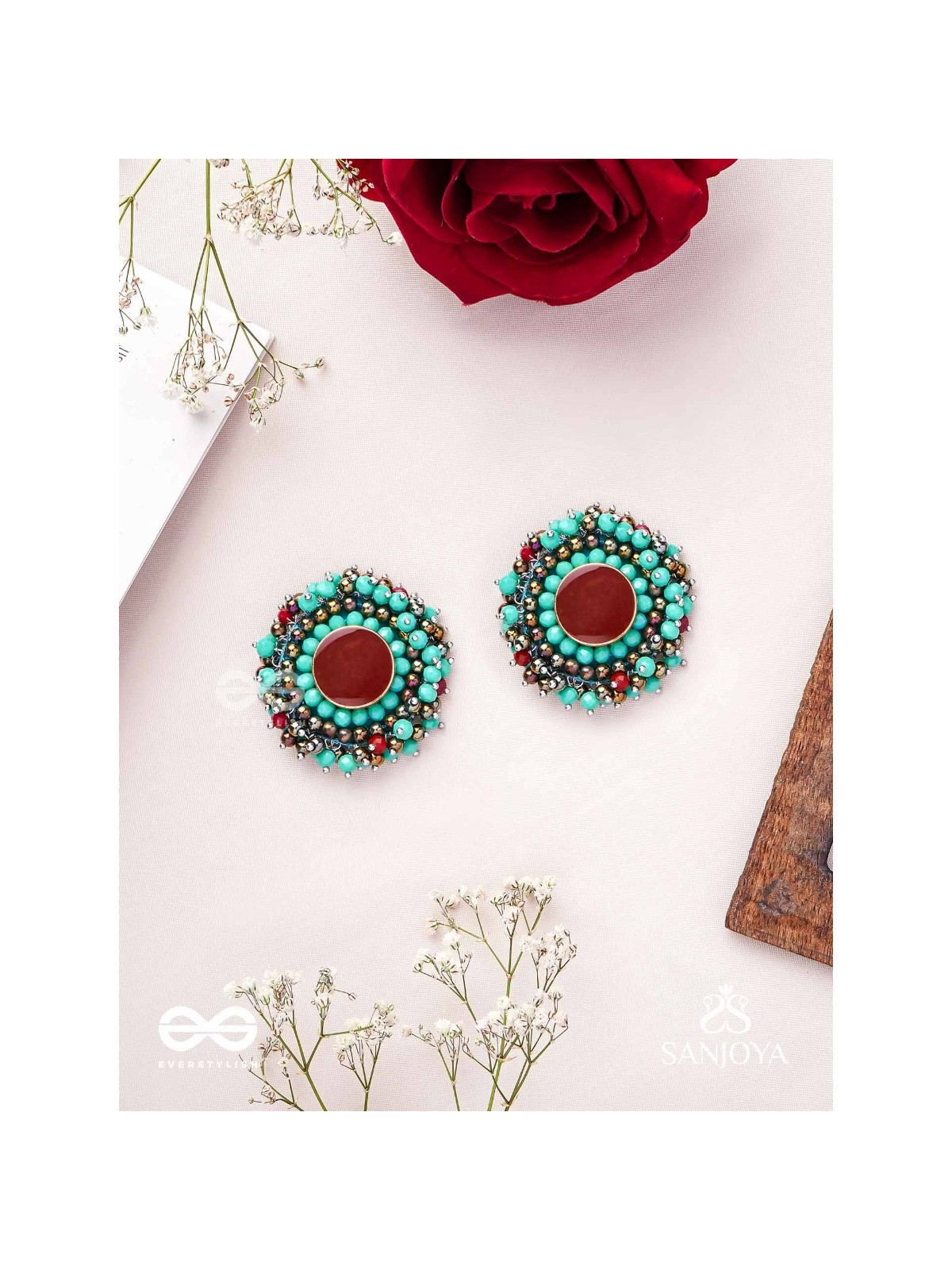 Sushaman - The Calming Greens - Beaded Hand Embroidered Earrings