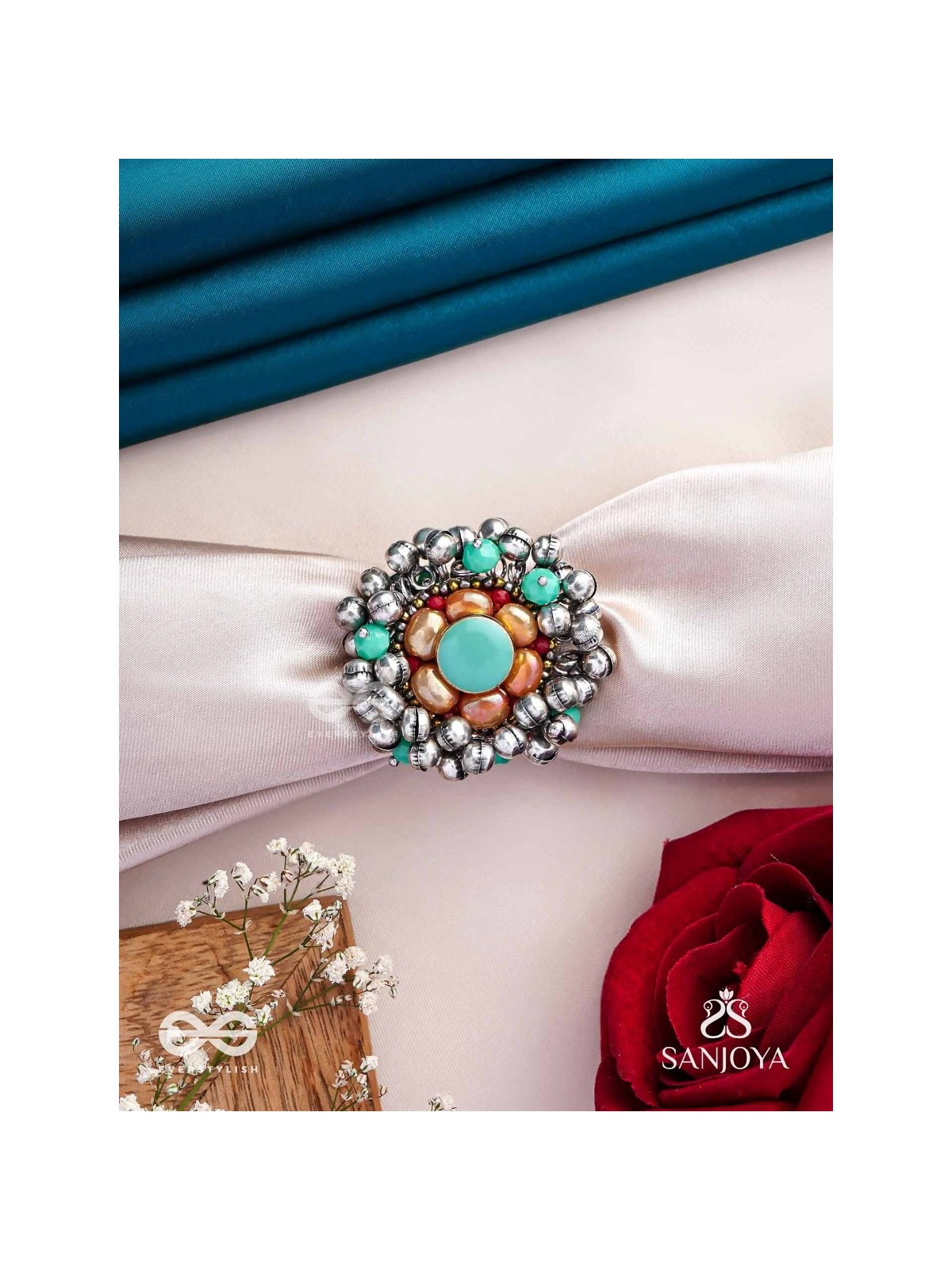 Virutya - The Humming Colours - Stone And Beads Hand Embroidered Ring