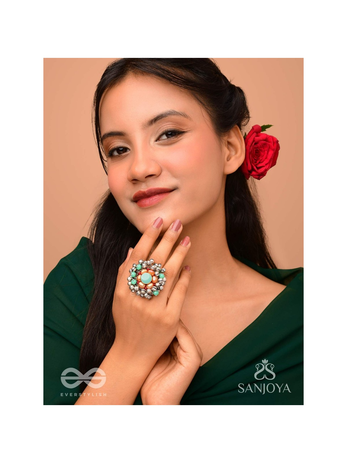 Virutya - The Humming Colours - Stone And Beads Hand Embroidered Ring