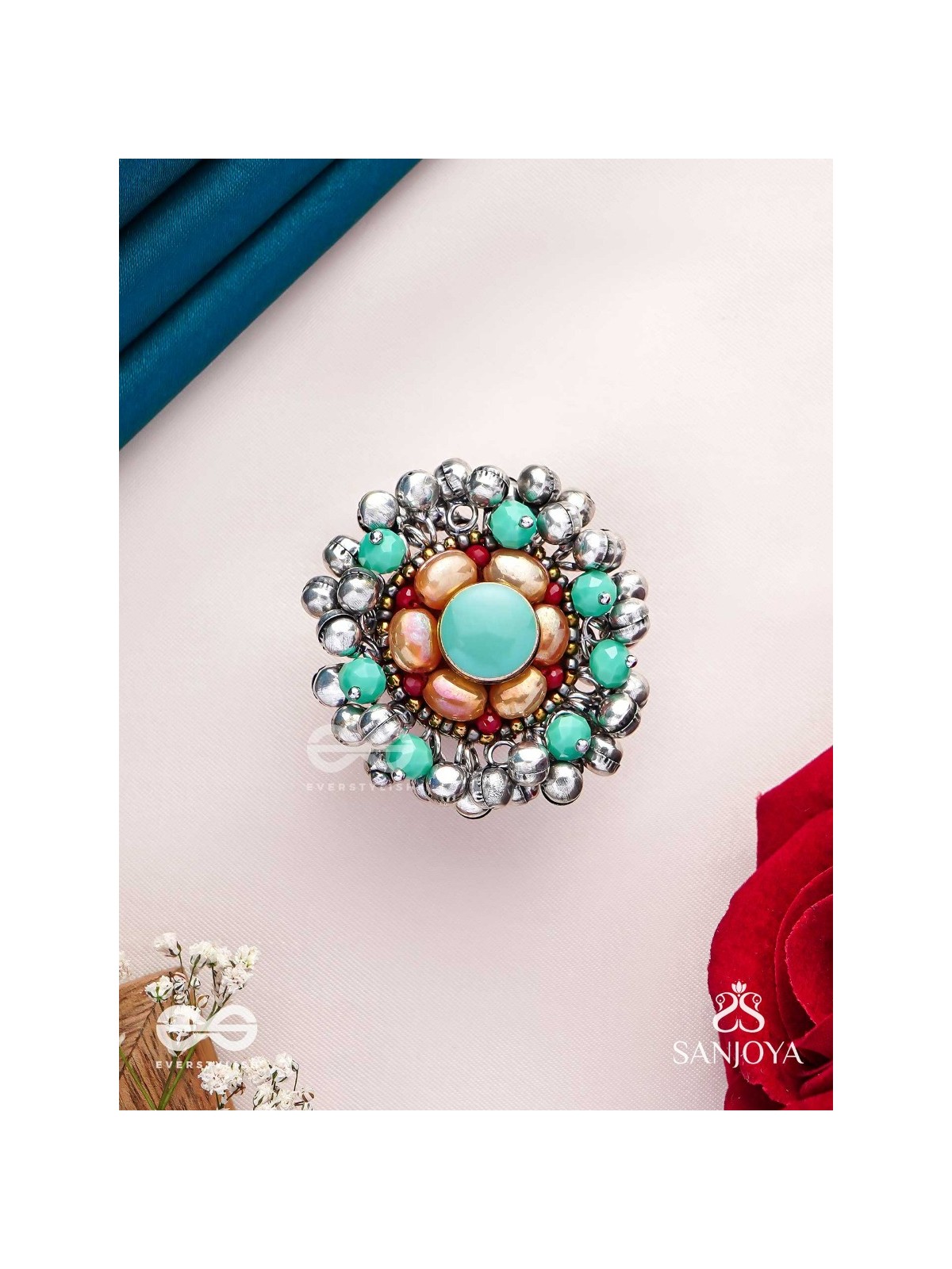 Virutya - The Humming Colours - Stone And Beads Hand Embroidered Ring