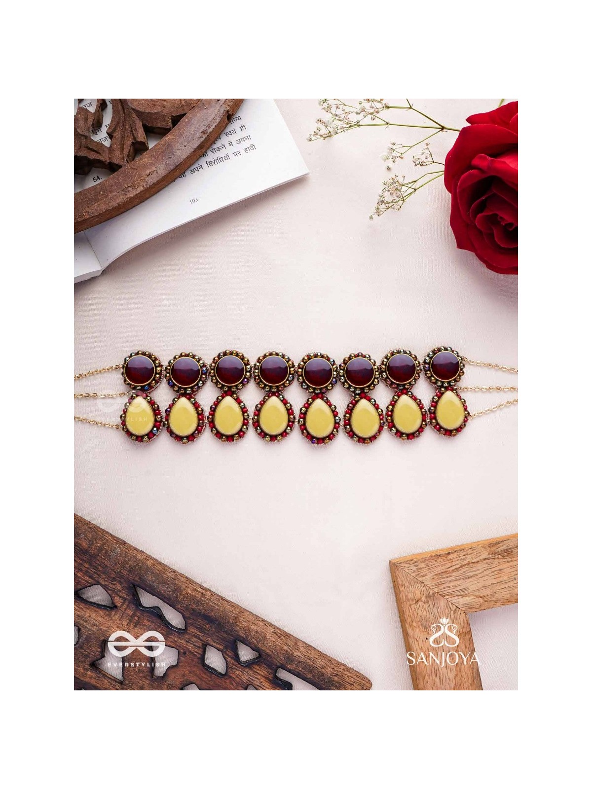 Rasvatta - The Olive Elegance - Stones And Beads Hand Embroidered Choker Neckpiece