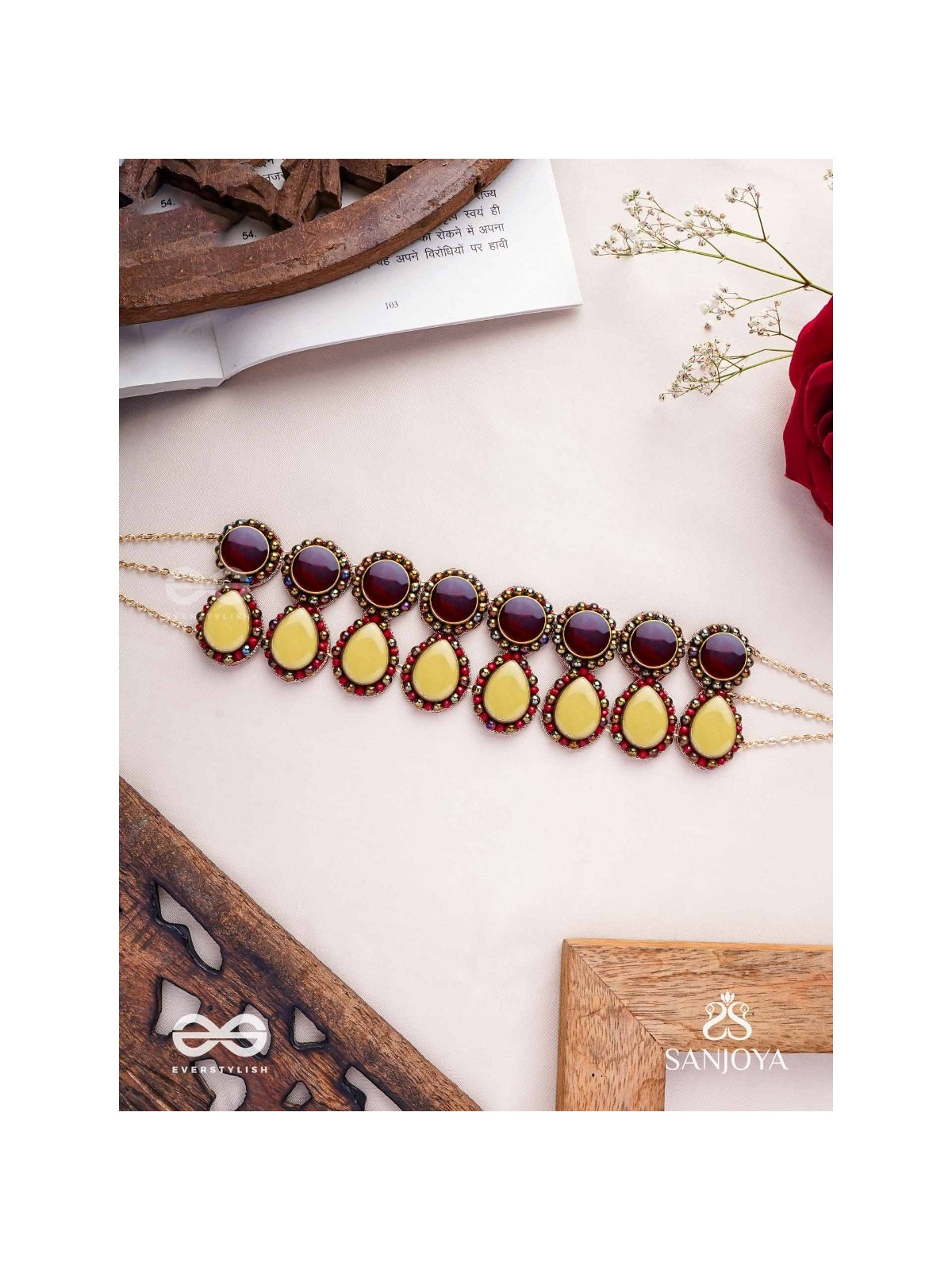 Rasvatta - The Olive Elegance - Stones And Beads Hand Embroidered Choker Neckpiece