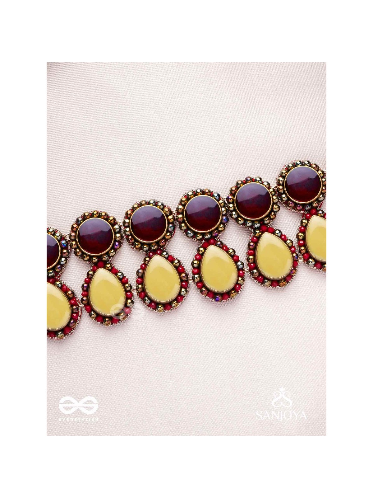 Rasvatta - The Olive Elegance - Stones And Beads Hand Embroidered Choker Neckpiece