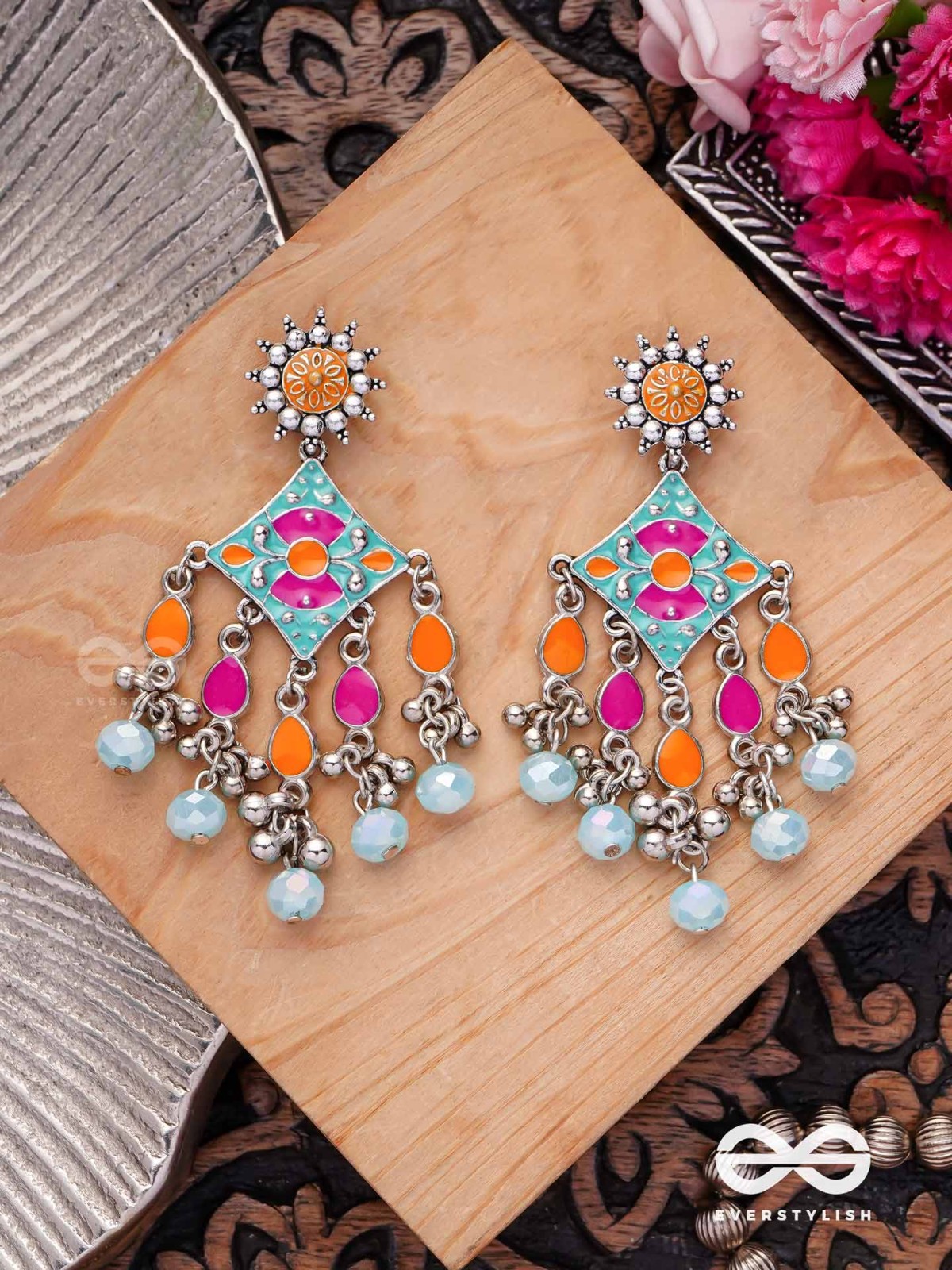 The Bright Merries - Enamelled Oxidised Earrings