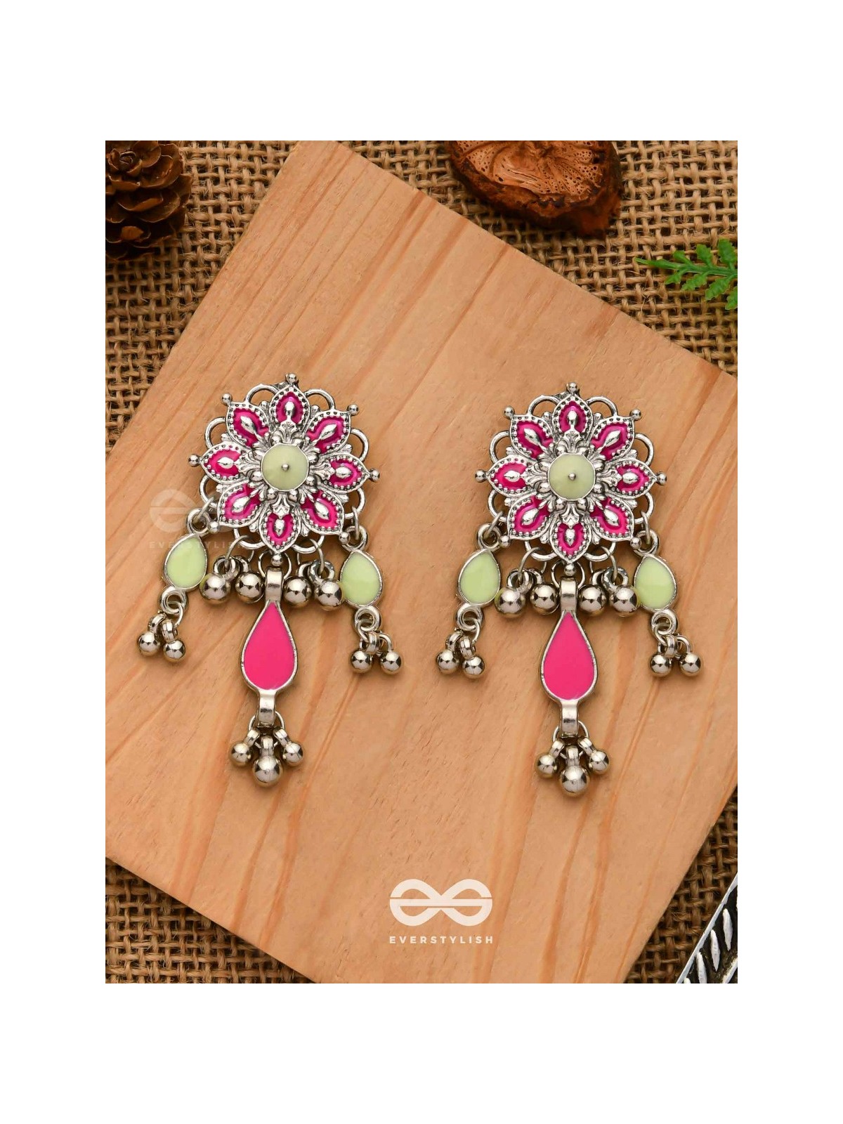 The Hibiscus Fantasy - Enamelled Oxidised Earrings