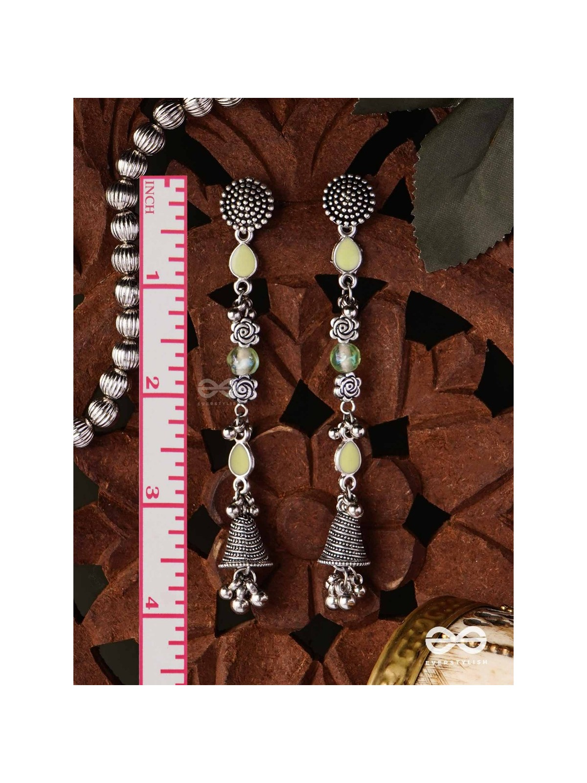 The Jade Jingles - Enamelled Oxidised Long Jhumkis