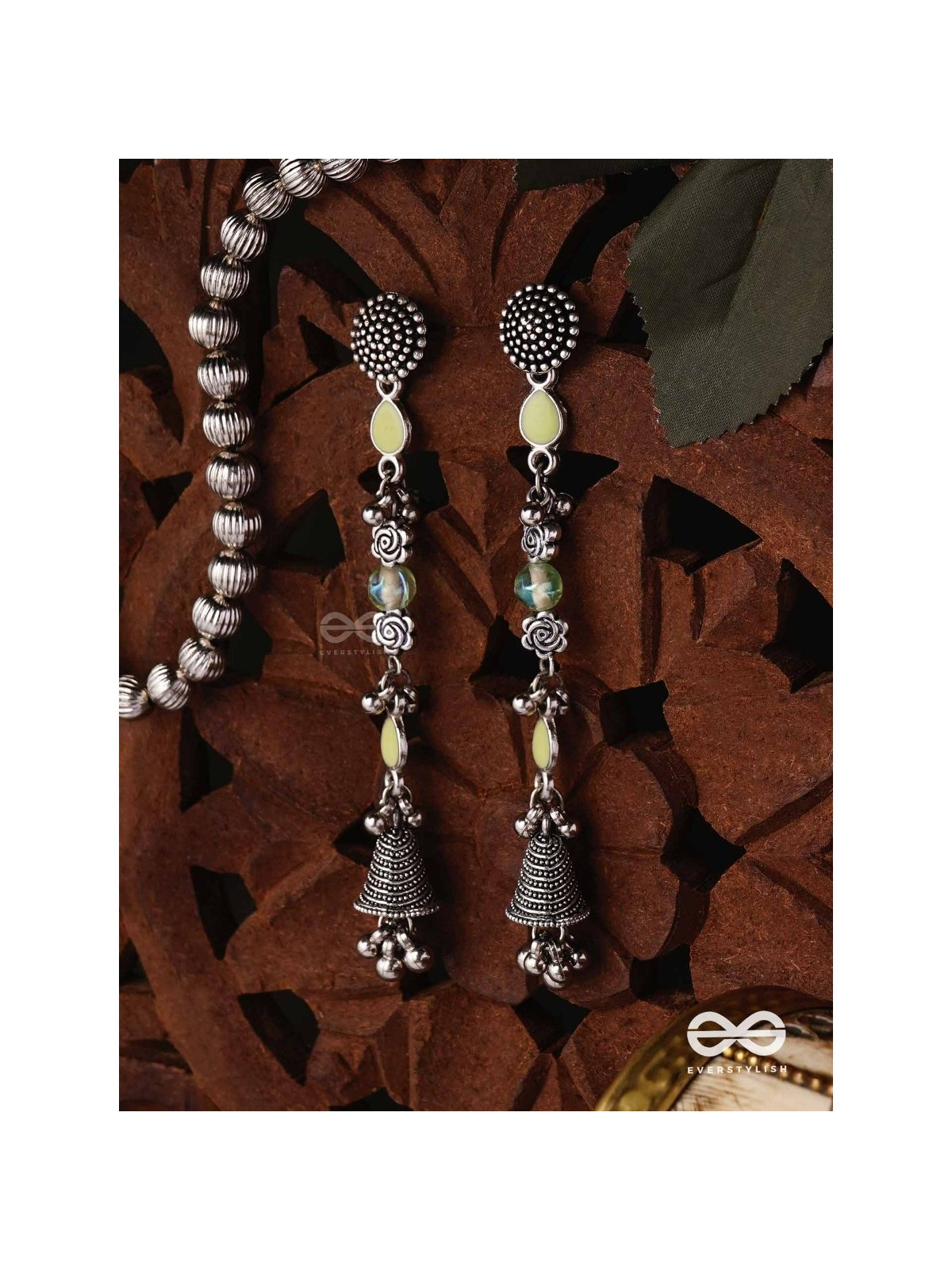 The Jade Jingles - Enamelled Oxidised Long Jhumkis
