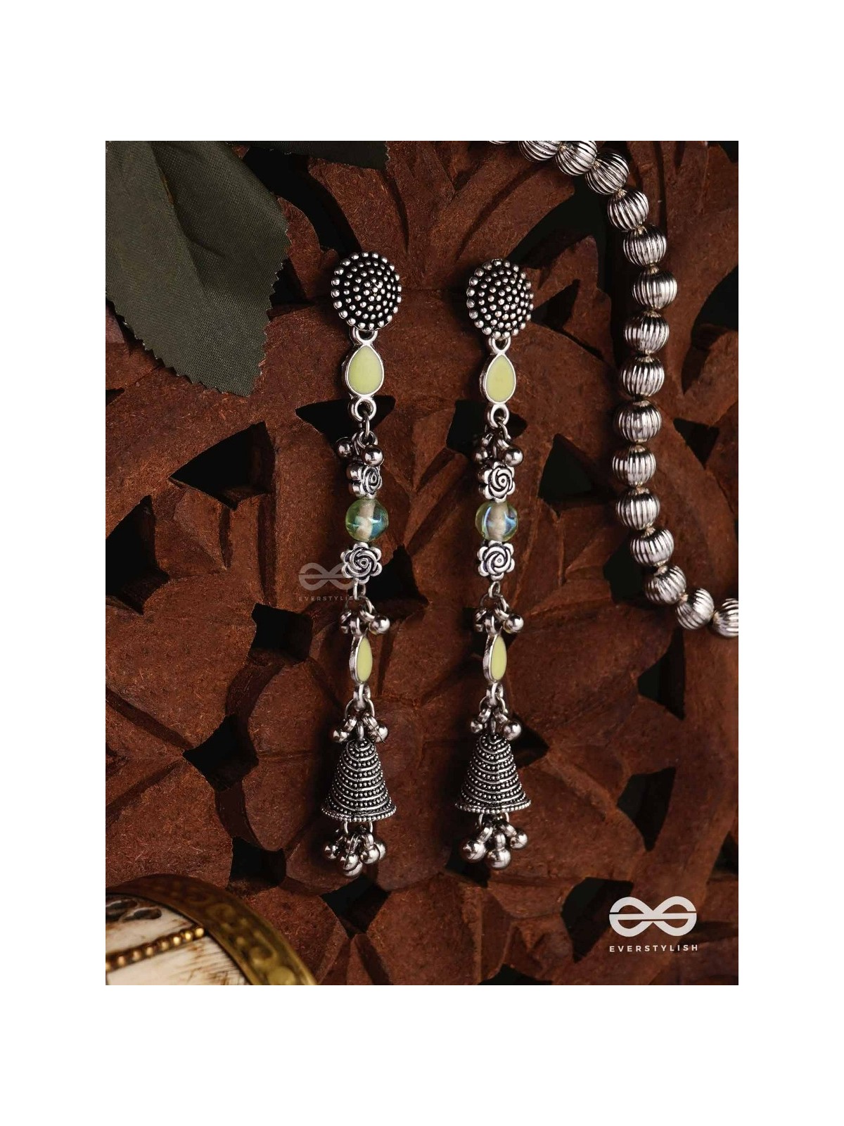 The Jade Jingles - Enamelled Oxidised Long Jhumkis