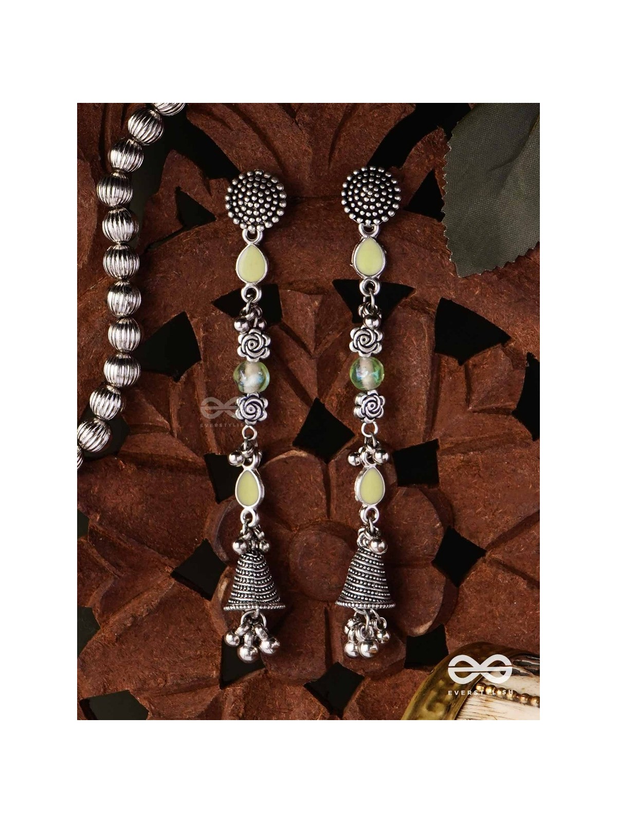 The Jade Jingles - Enamelled Oxidised Long Jhumkis