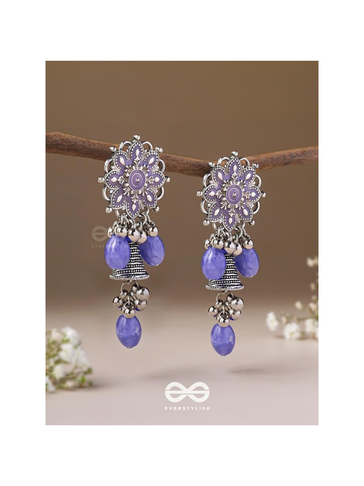 The Azure Snowflakes - Enamelled Oxidised Earrings