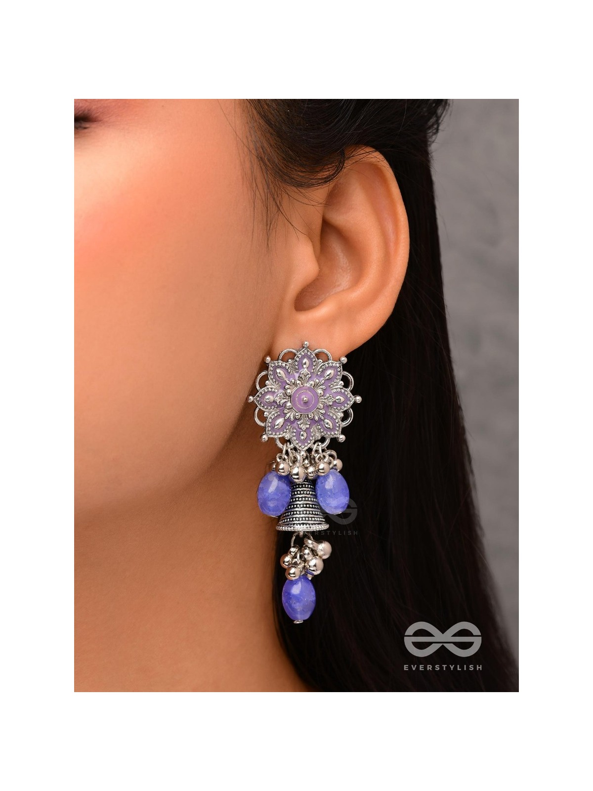 The Azure Snowflakes - Enamelled Oxidised Earrings