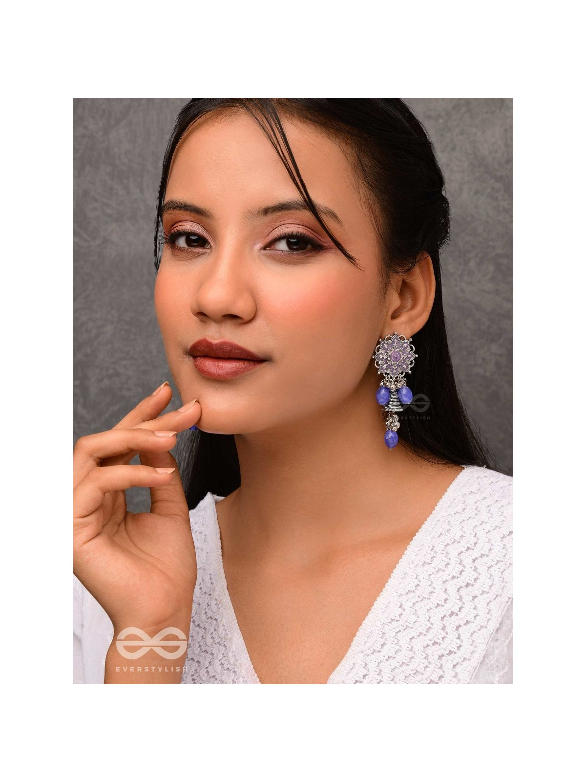 The Azure Snowflakes - Enamelled Oxidised Earrings