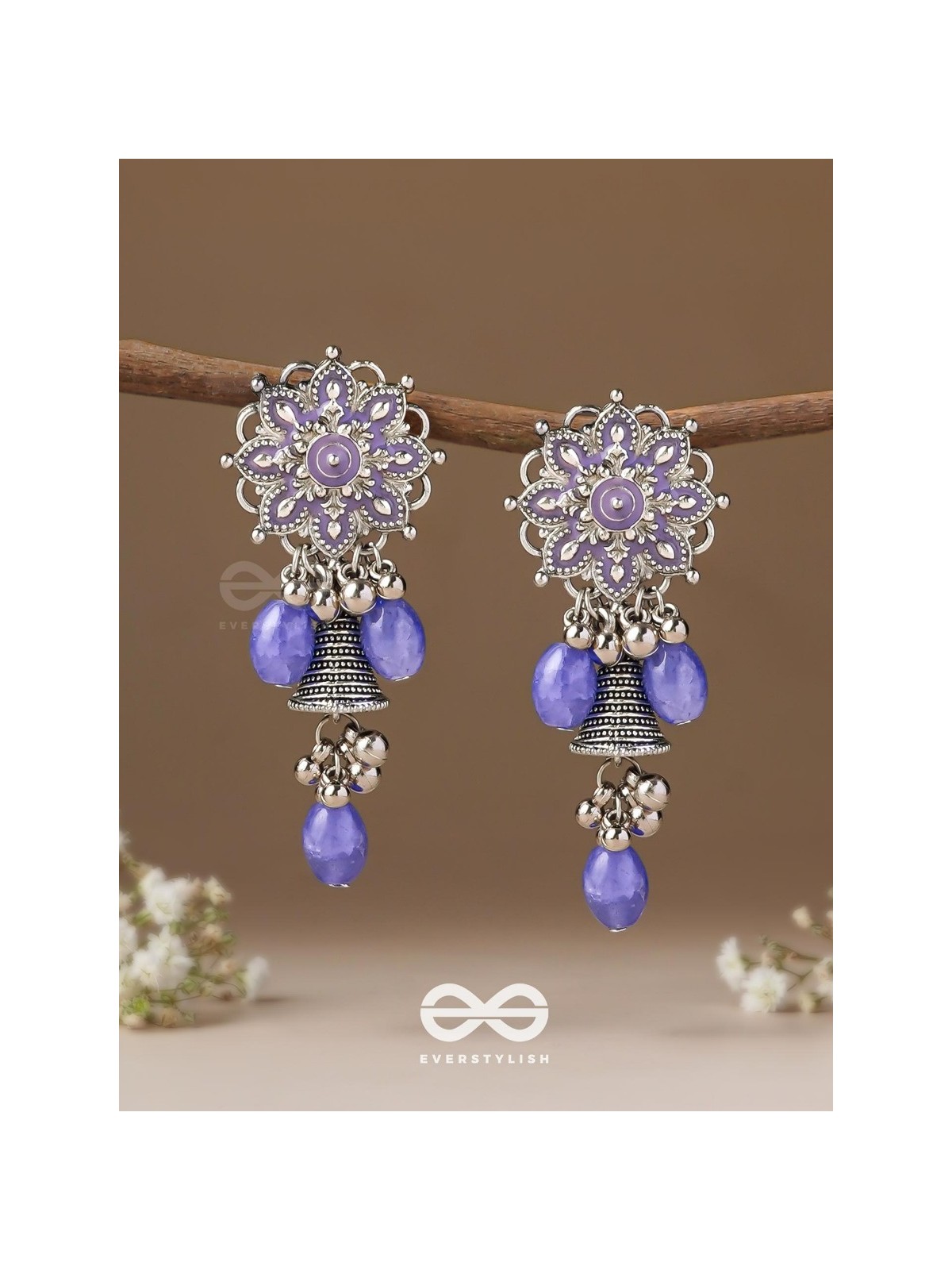 The Azure Snowflakes - Enamelled Oxidised Earrings