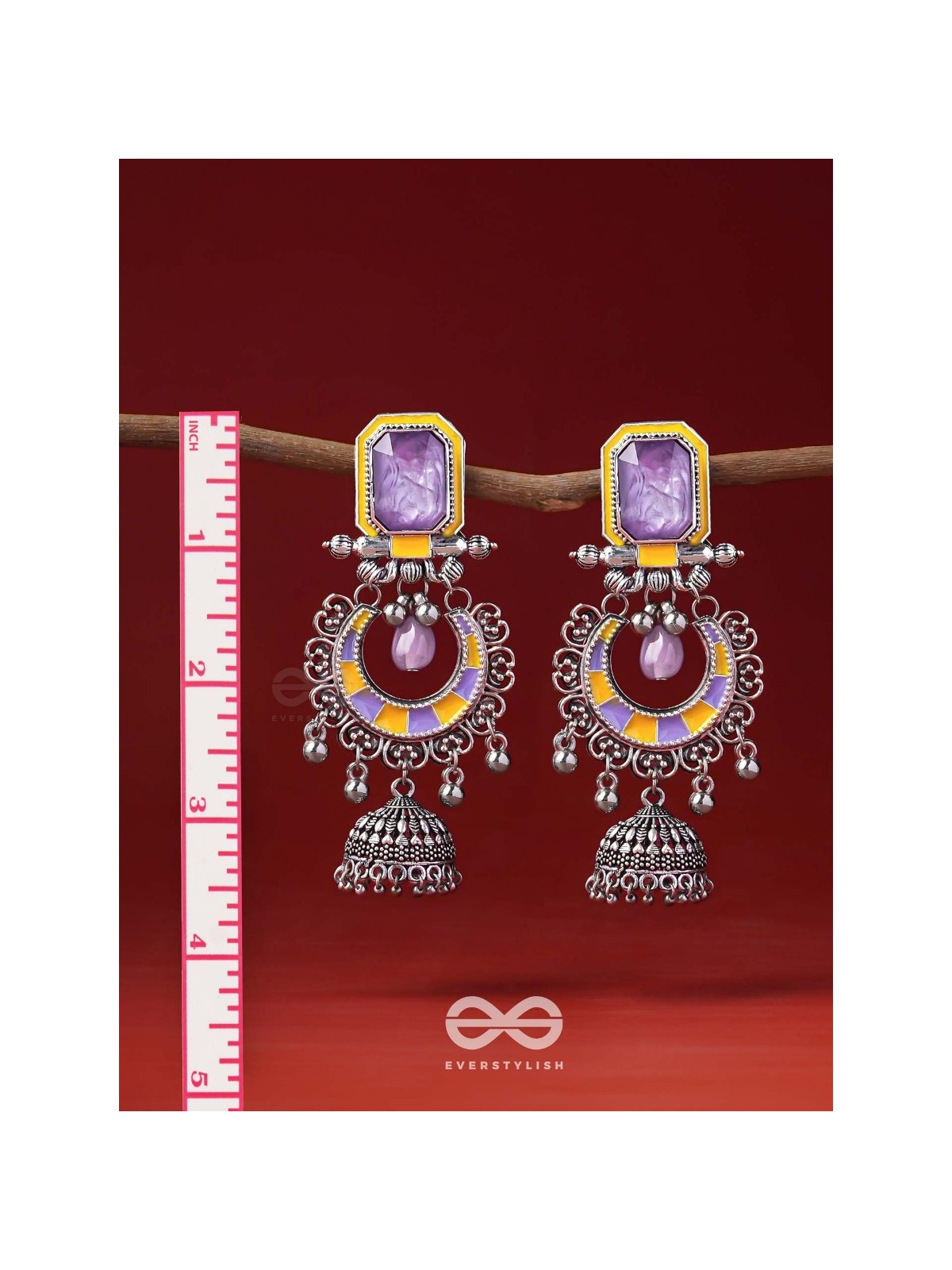 The Lavender Rays - Stone Enamelled Oxidised Earrings