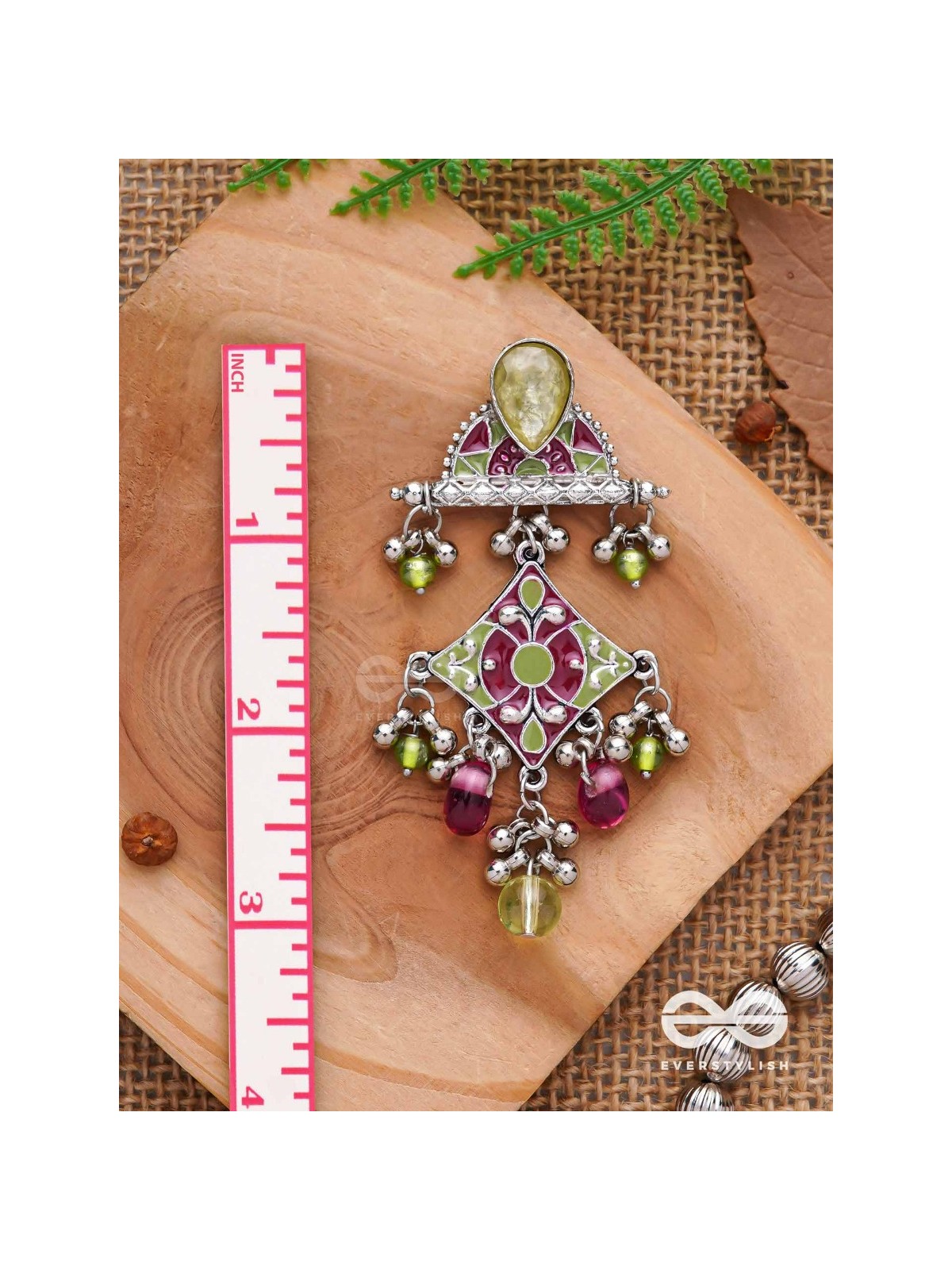 The Fresh Rubies - Stone And Glass Drops Enamelled Oxidised Earrings