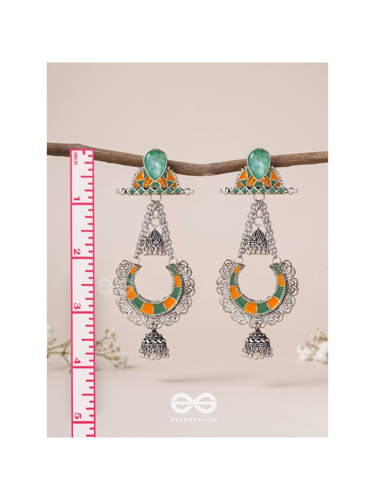 The Sage Swirls - Stone Enamelled Oxidised Earrings