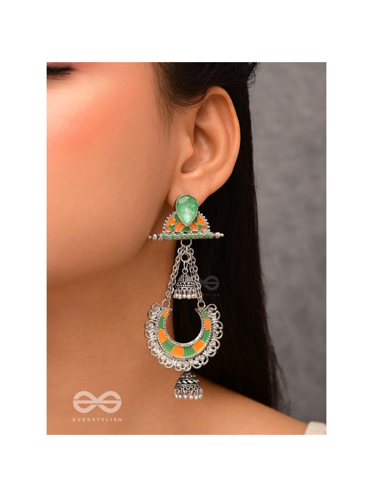 The Sage Swirls - Stone Enamelled Oxidised Earrings