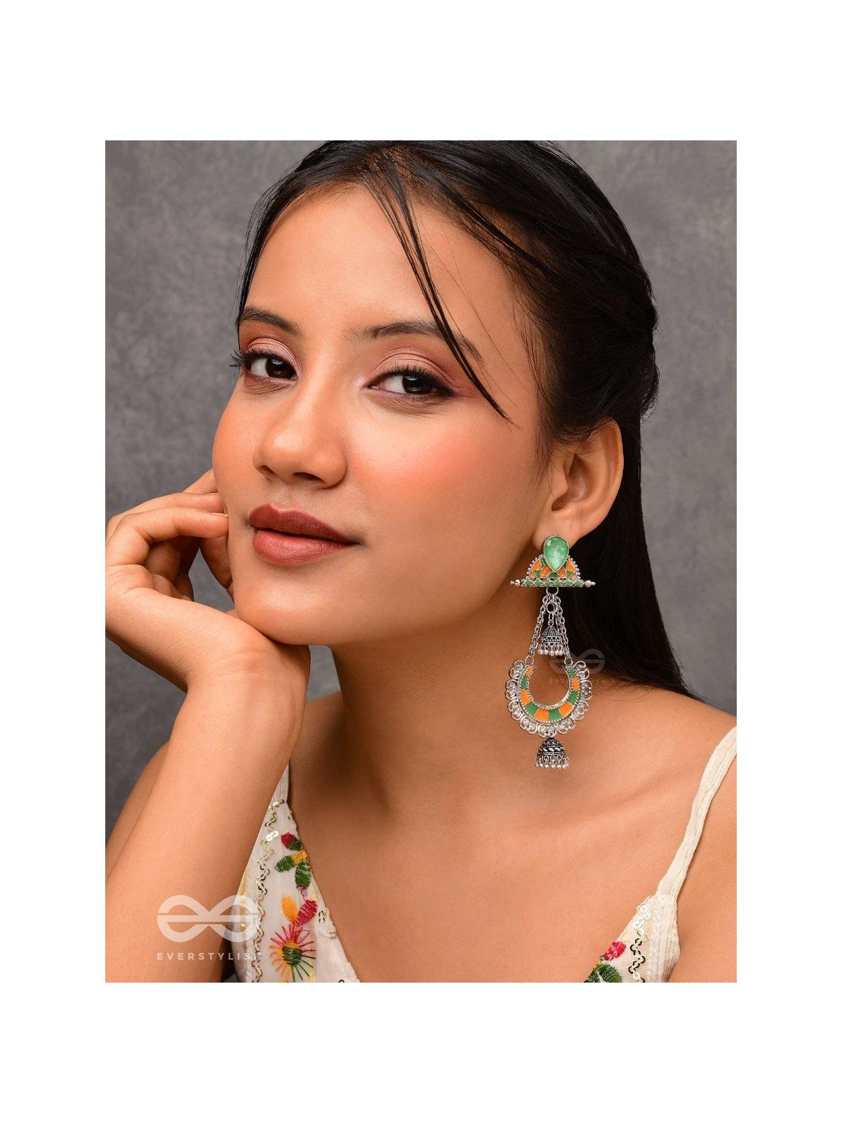 The Sage Swirls - Stone Enamelled Oxidised Earrings