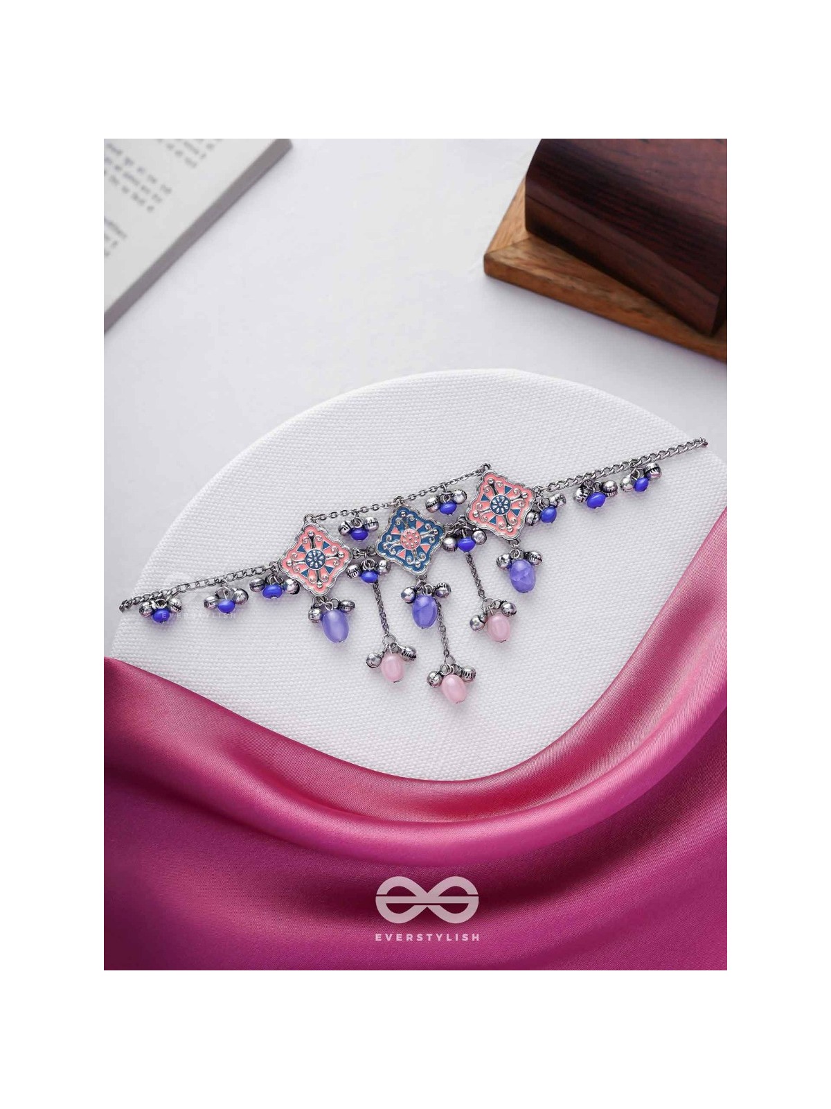 The Indigo Blush - Enamelled Oxidised Neckpiece