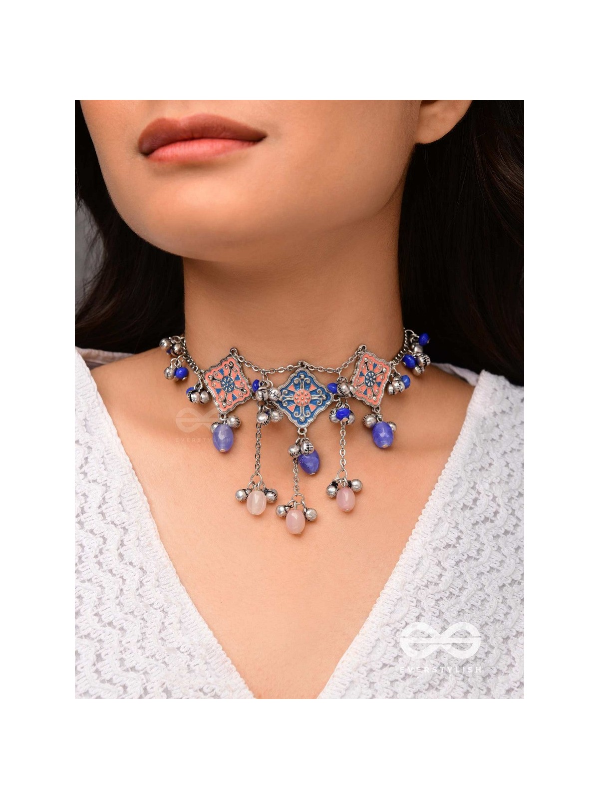 The Indigo Blush - Enamelled Oxidised Neckpiece