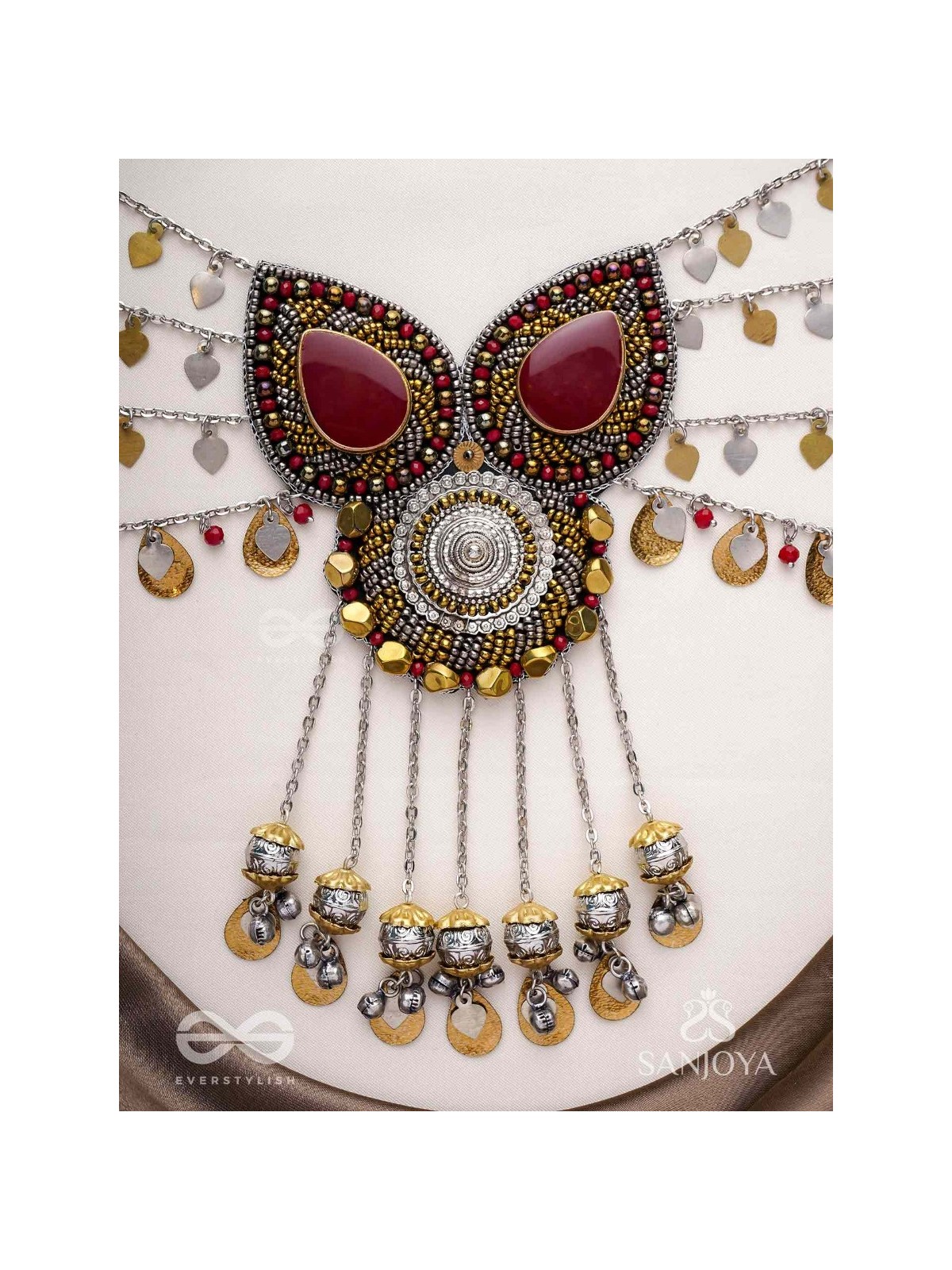 Sambhrit - The Mighty Chants - Beads And Coins Hand Embroidered Oxidised Neckpiece