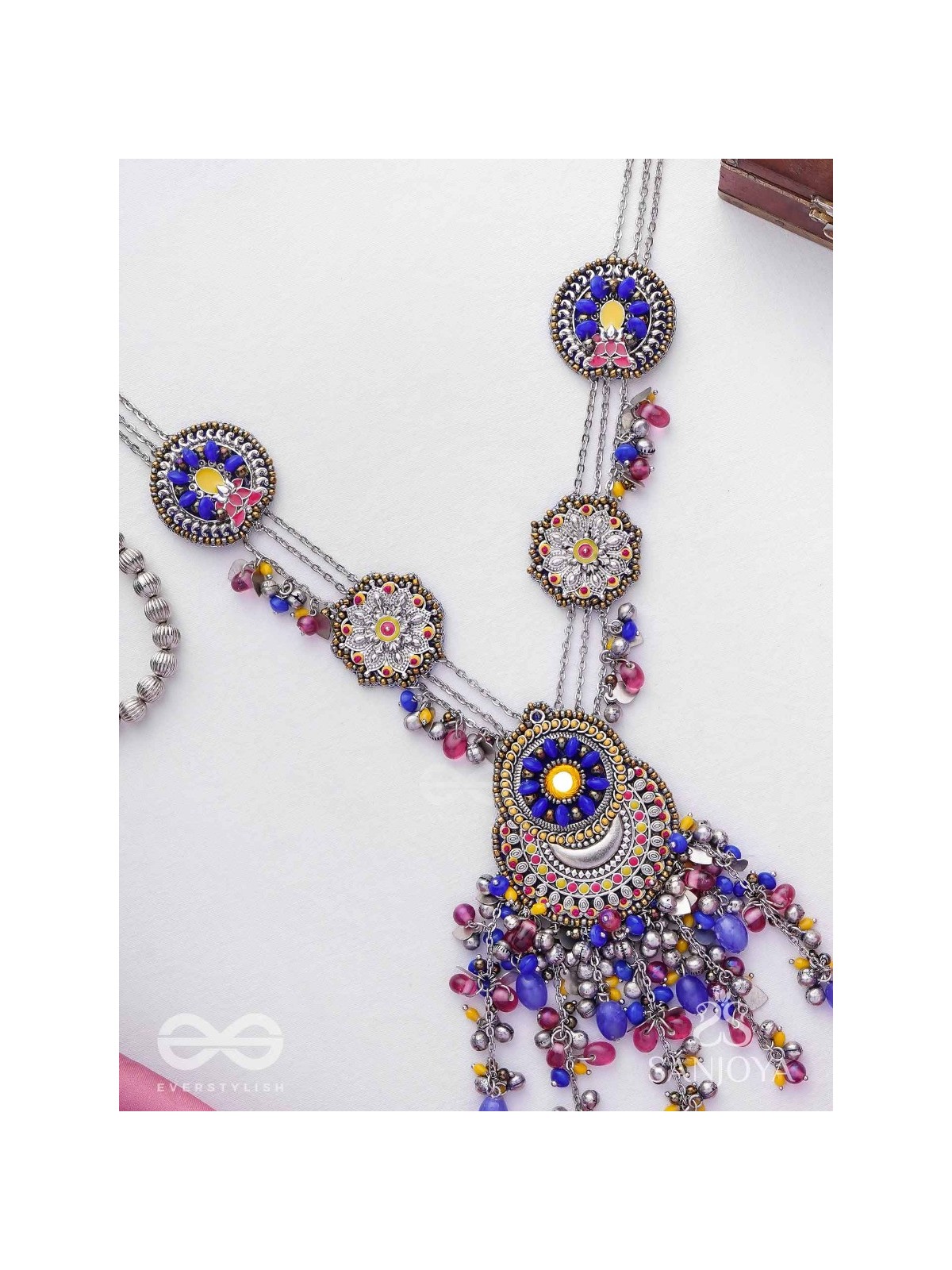 Kshanik - The Skyline Gala - Beads Hand Embroidered Enamelled Oxidised Neckpiece