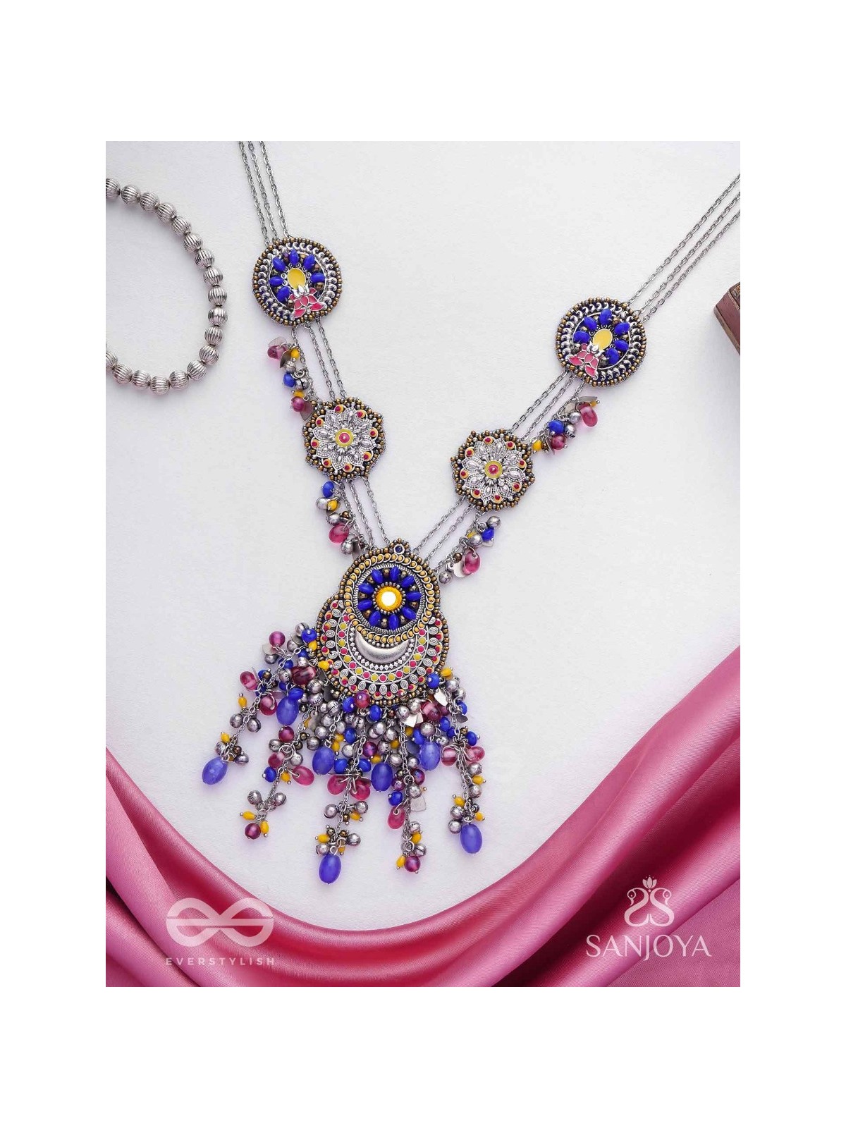 Kshanik - The Skyline Gala - Beads Hand Embroidered Enamelled Oxidised Neckpiece