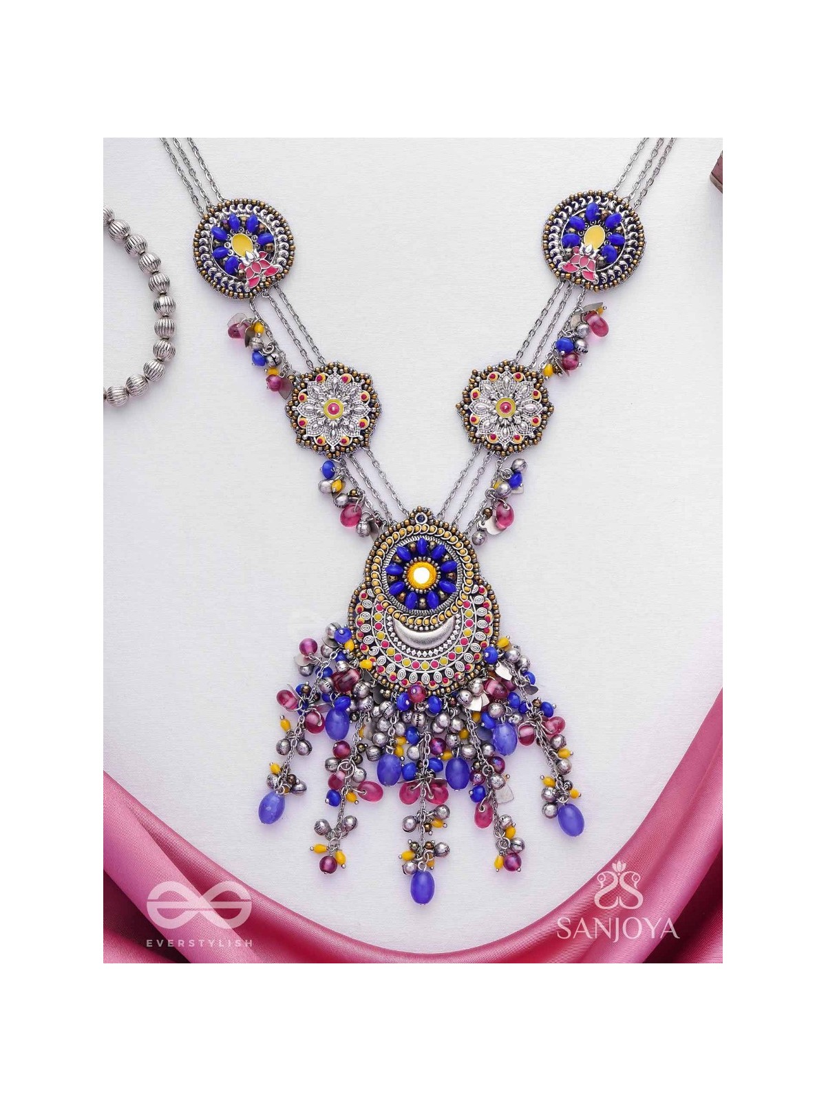 Kshanik - The Skyline Gala - Beads Hand Embroidered Enamelled Oxidised Neckpiece