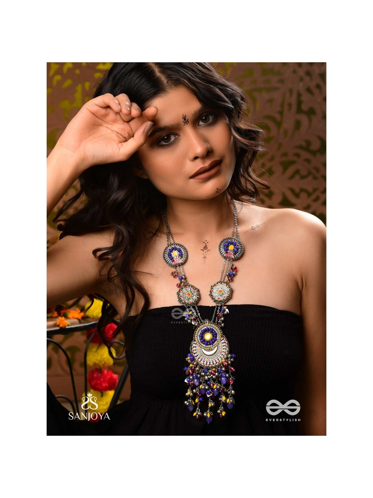 Kshanik - The Skyline Gala - Beads Hand Embroidered Enamelled Oxidised Neckpiece