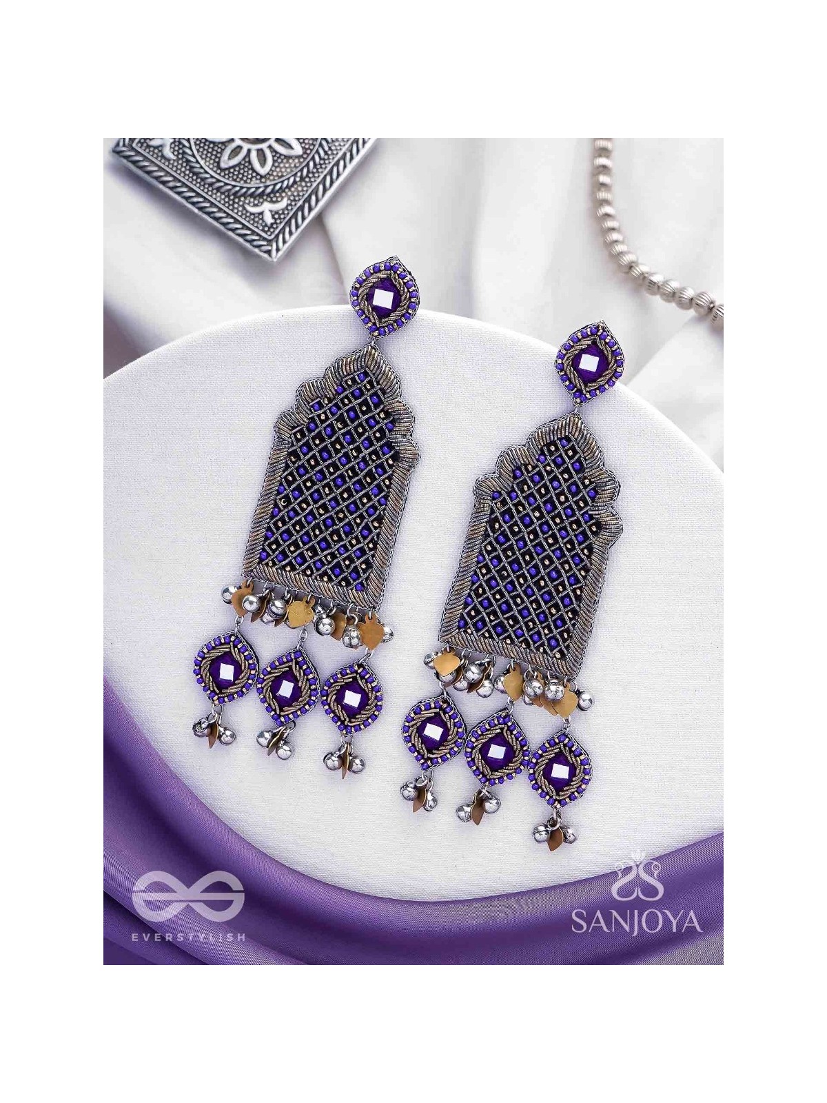 Nripangan - The Royal Pavilions - Beads And Dabka Hand Embroidered Earrings