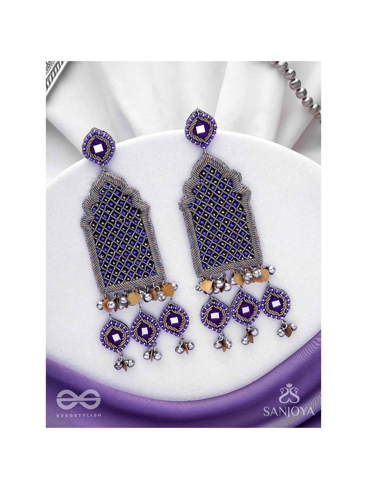 Nripangan - The Royal Pavilions - Beads And Dabka Hand Embroidered Earrings
