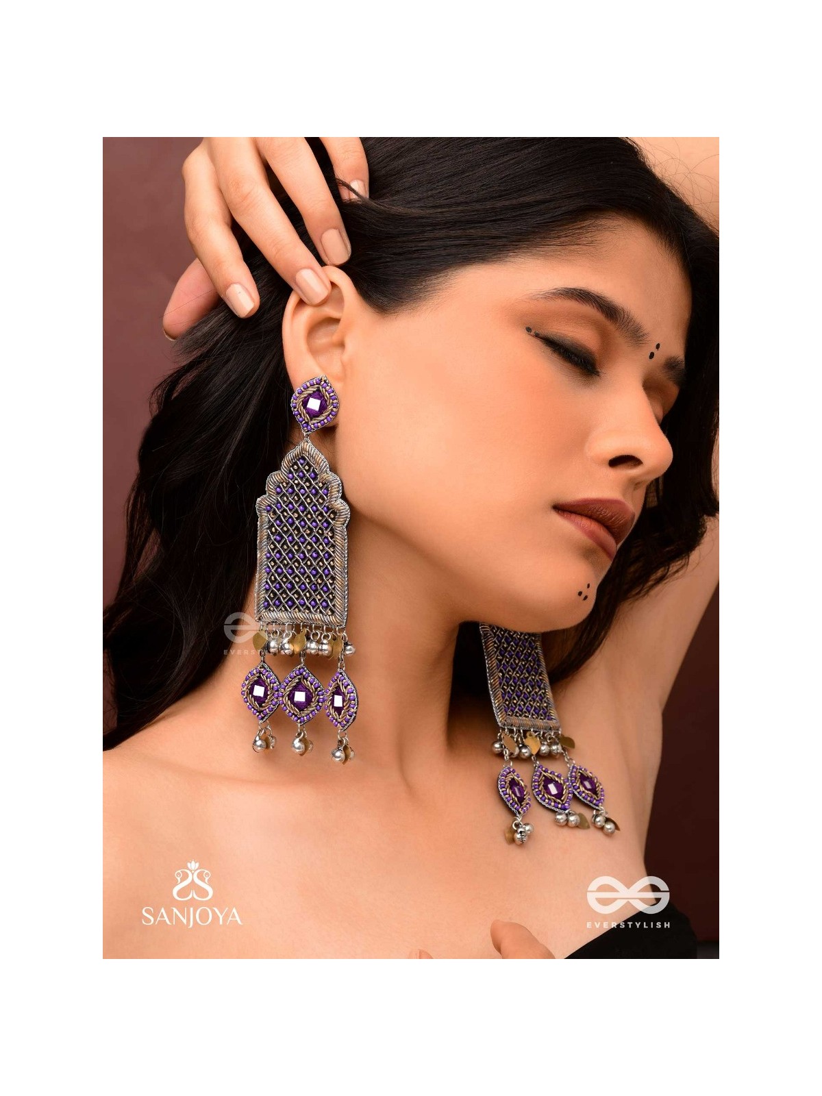 Nripangan - The Royal Pavilions - Beads And Dabka Hand Embroidered Earrings