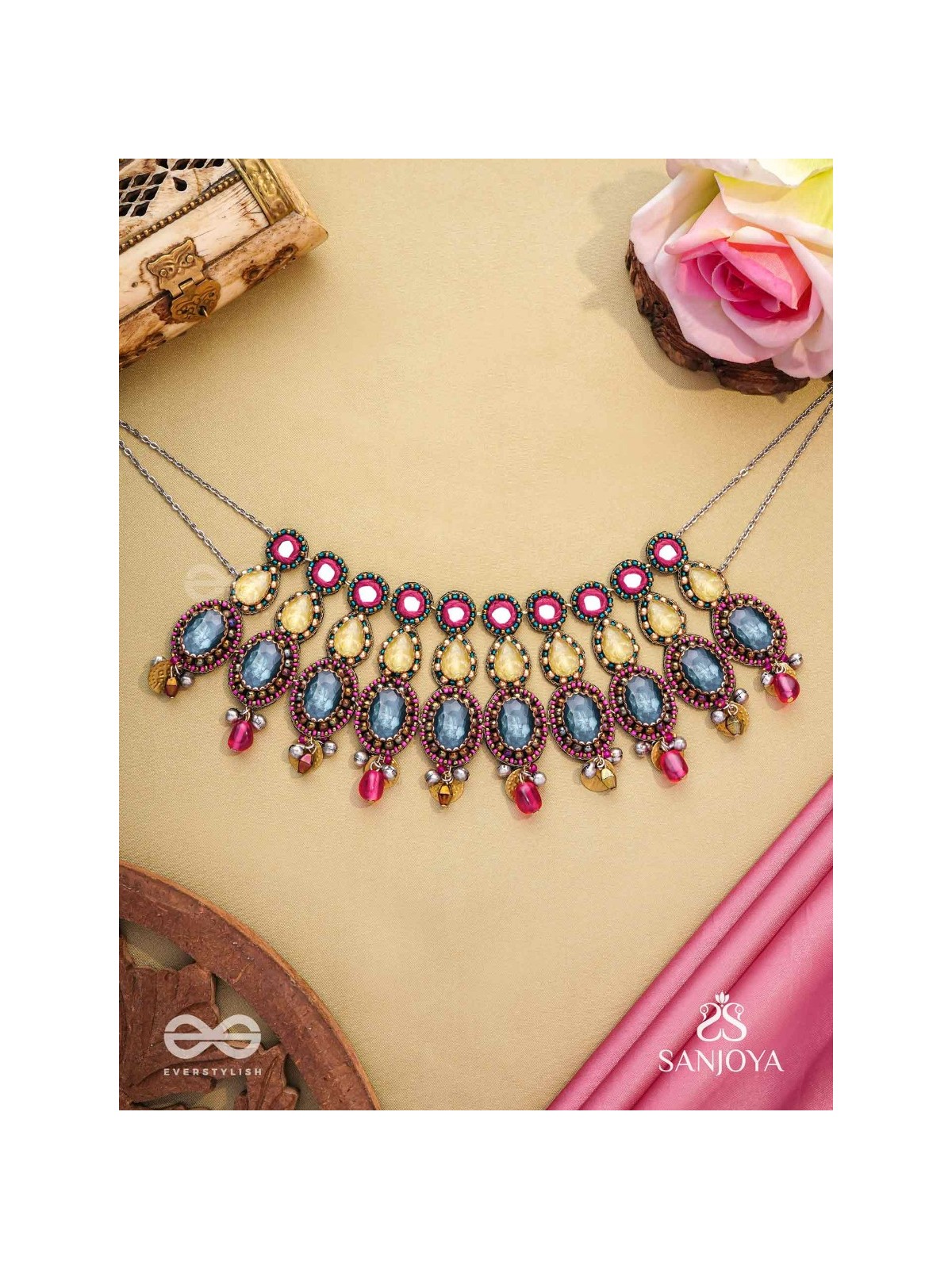 Shubhsanyut - The Blissful Downpour -  Stones, Beads And Coins Hand Embroidered Choker Neckpiece