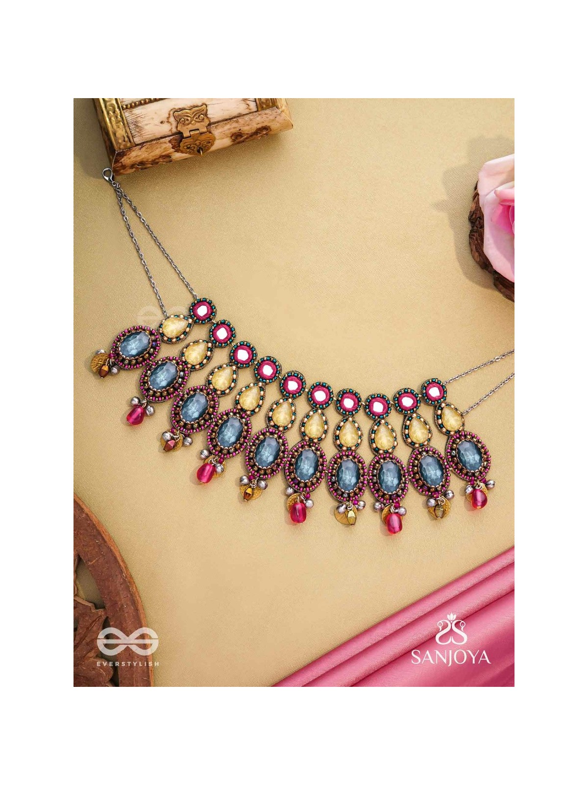 Shubhsanyut - The Blissful Downpour -  Stones, Beads And Coins Hand Embroidered Choker Neckpiece