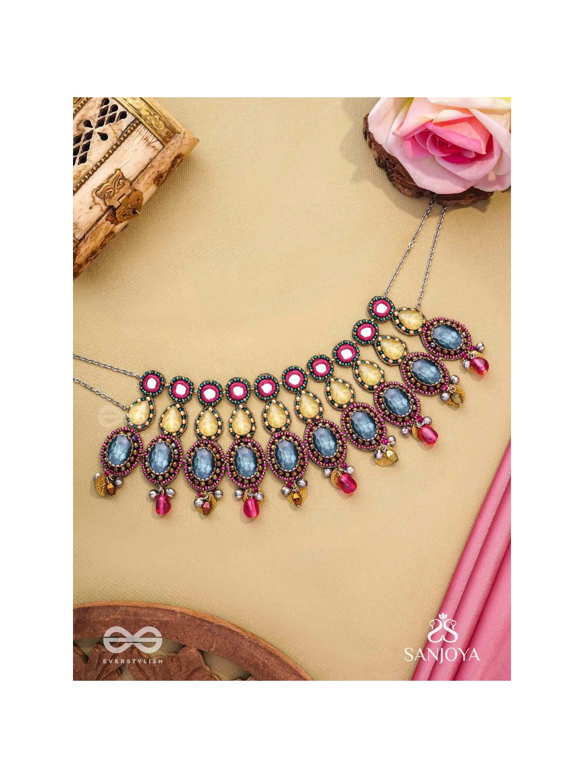 Shubhsanyut - The Blissful Downpour -  Stones, Beads And Coins Hand Embroidered Choker Neckpiece