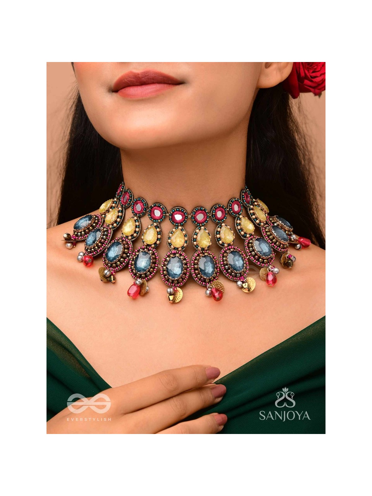 Shubhsanyut - The Blissful Downpour -  Stones, Beads And Coins Hand Embroidered Choker Neckpiece