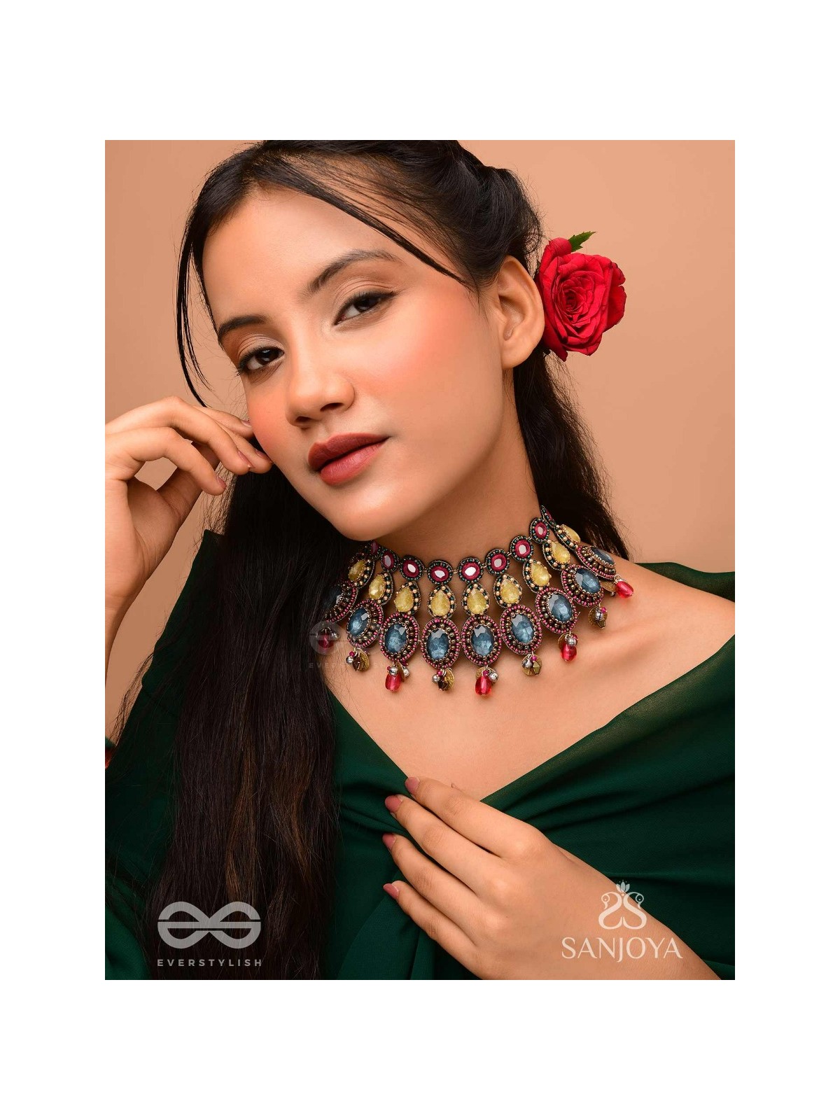 Shubhsanyut - The Blissful Downpour -  Stones, Beads And Coins Hand Embroidered Choker Neckpiece