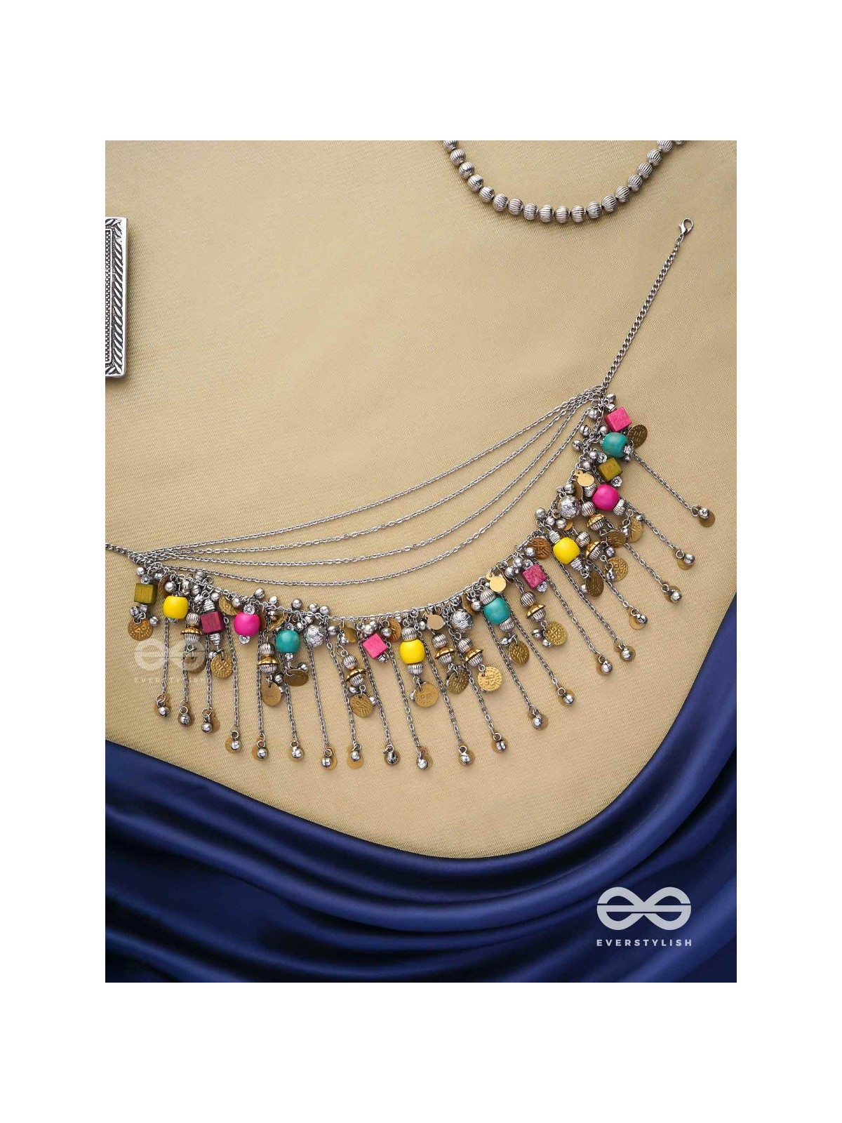 Tairashchya - The Melody Of Life - Beads And Coins Hand Embroidered Oxidised Multilayered Neckpiece