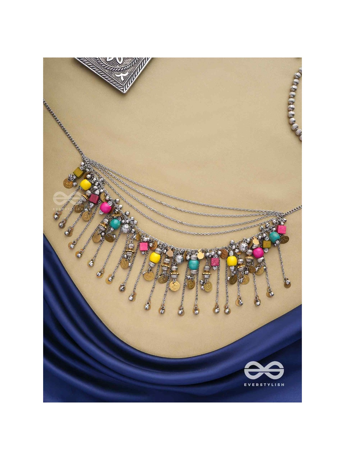 Tairashchya - The Melody Of Life - Beads And Coins Hand Embroidered Oxidised Multilayered Neckpiece