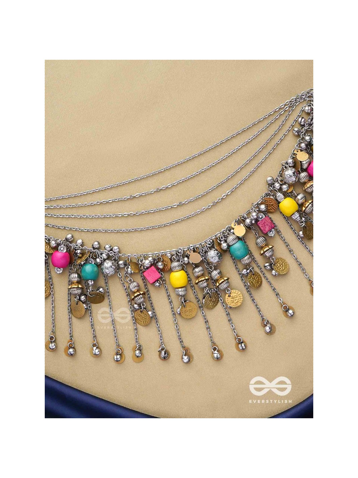 Tairashchya - The Melody Of Life - Beads And Coins Hand Embroidered Oxidised Multilayered Neckpiece